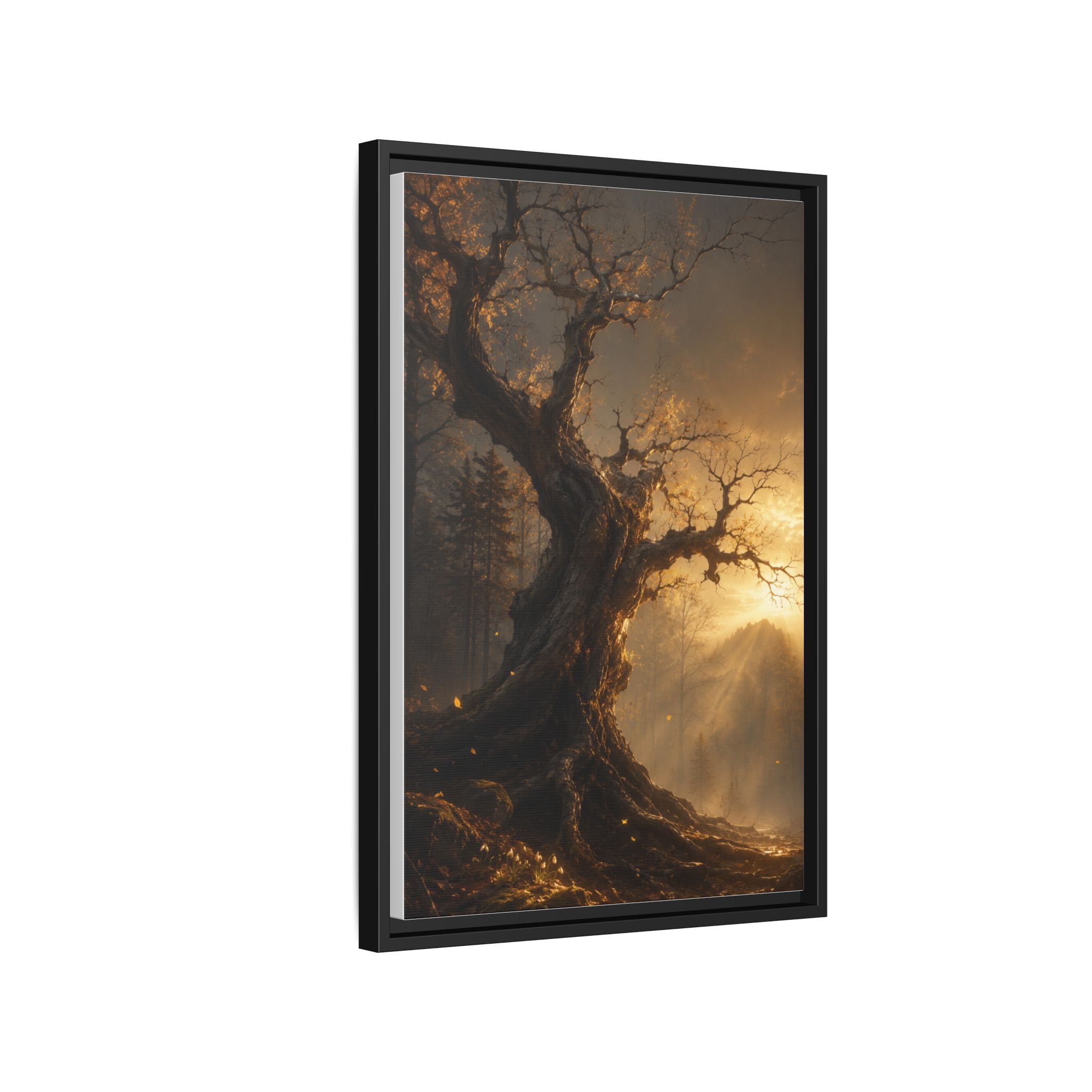 Framed Matte Canvas Art — Mystical Golden Forest Tree Print