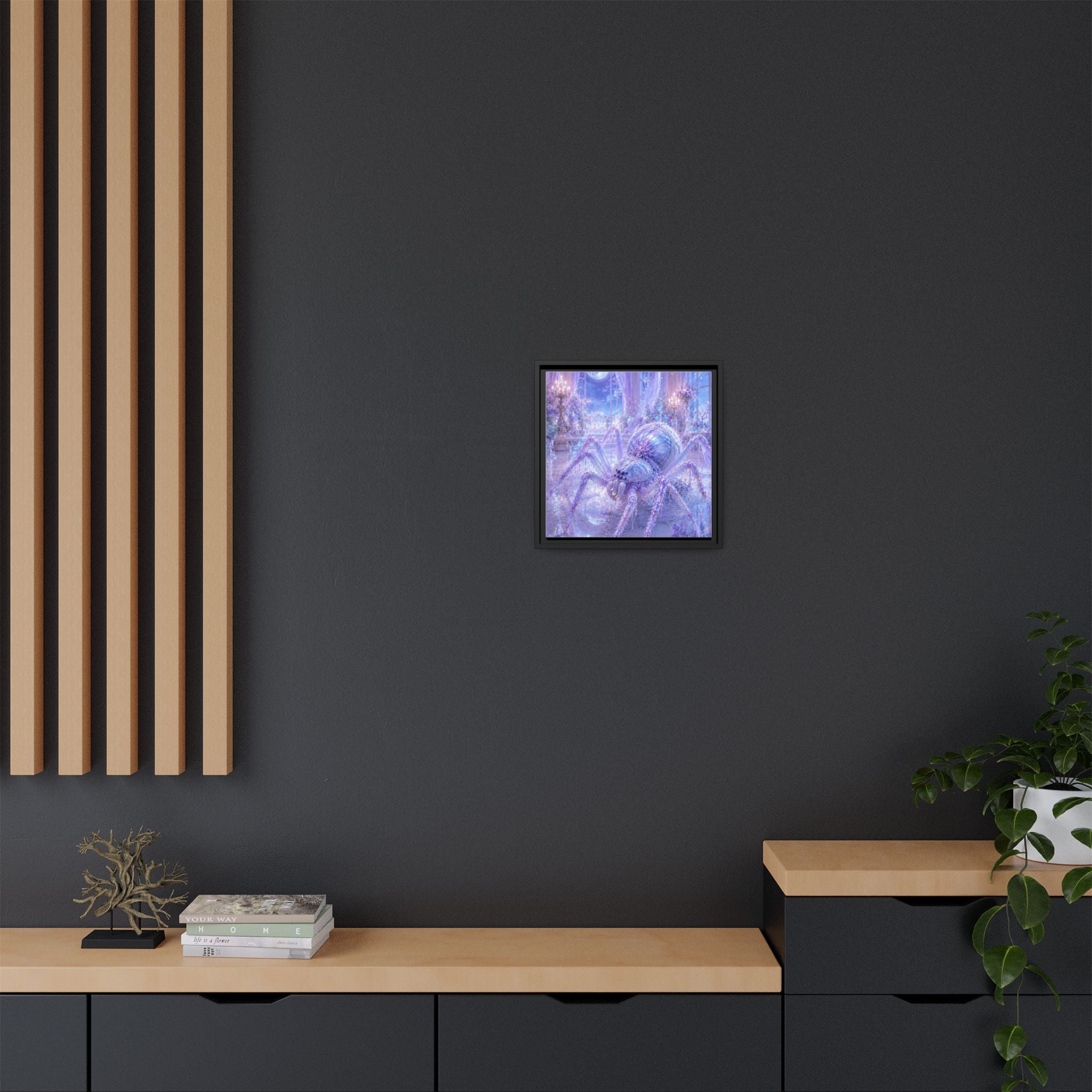 Moonlit Spider Fantasy Canvas Print — Lavender Enchanted Wall Art (Framed)
