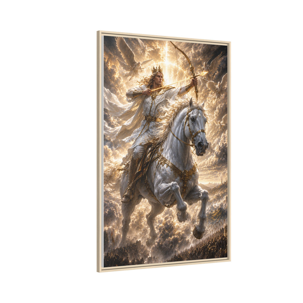 Mythic Warrior on White Steed — Framed Matte Canvas Wall Art