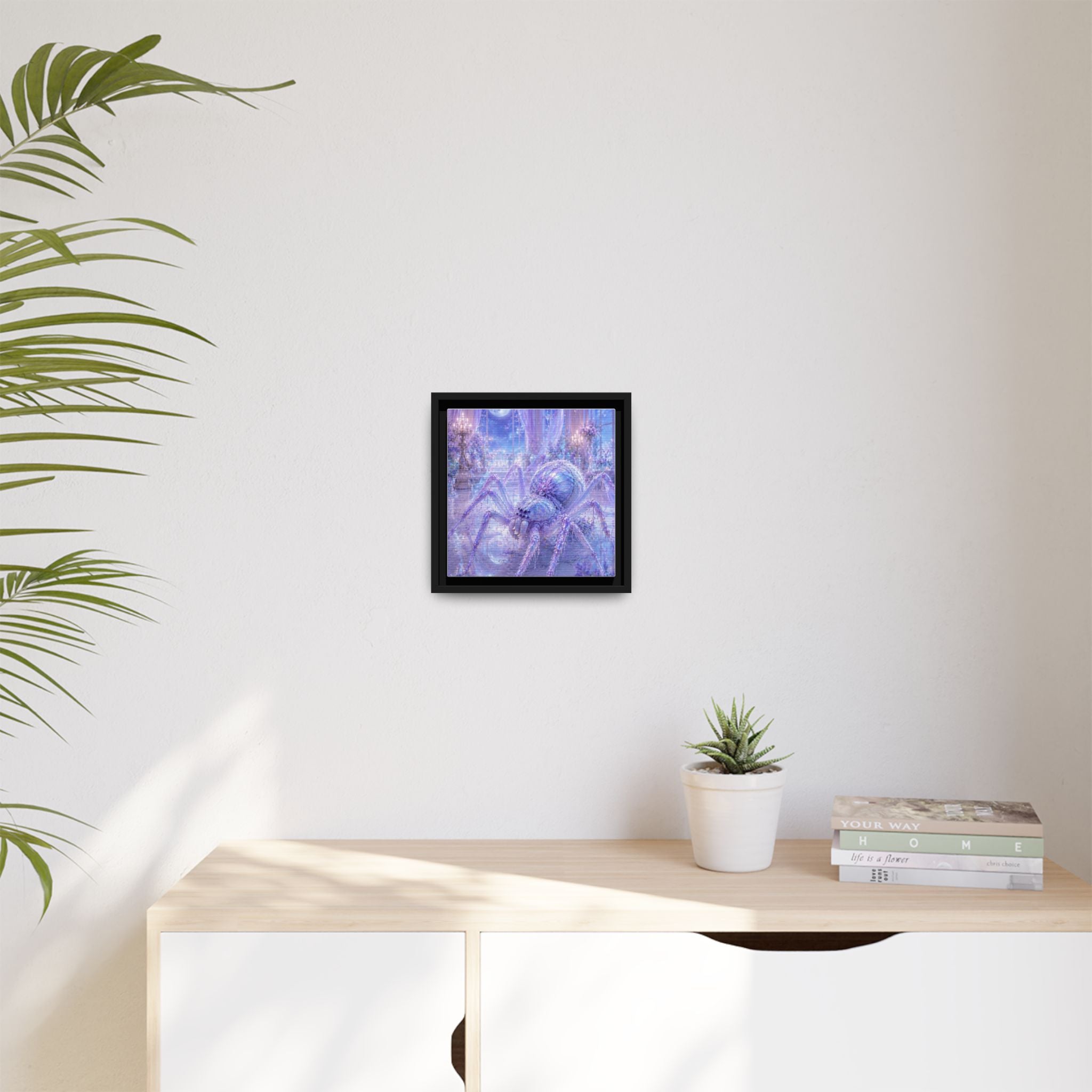 Moonlit Spider Fantasy Canvas Print — Lavender Enchanted Wall Art (Framed)