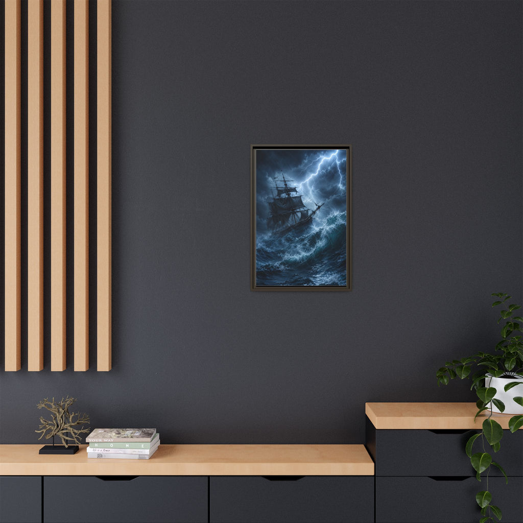 Stormy Seas Ship Painting — Framed Matte Canvas Wall Art