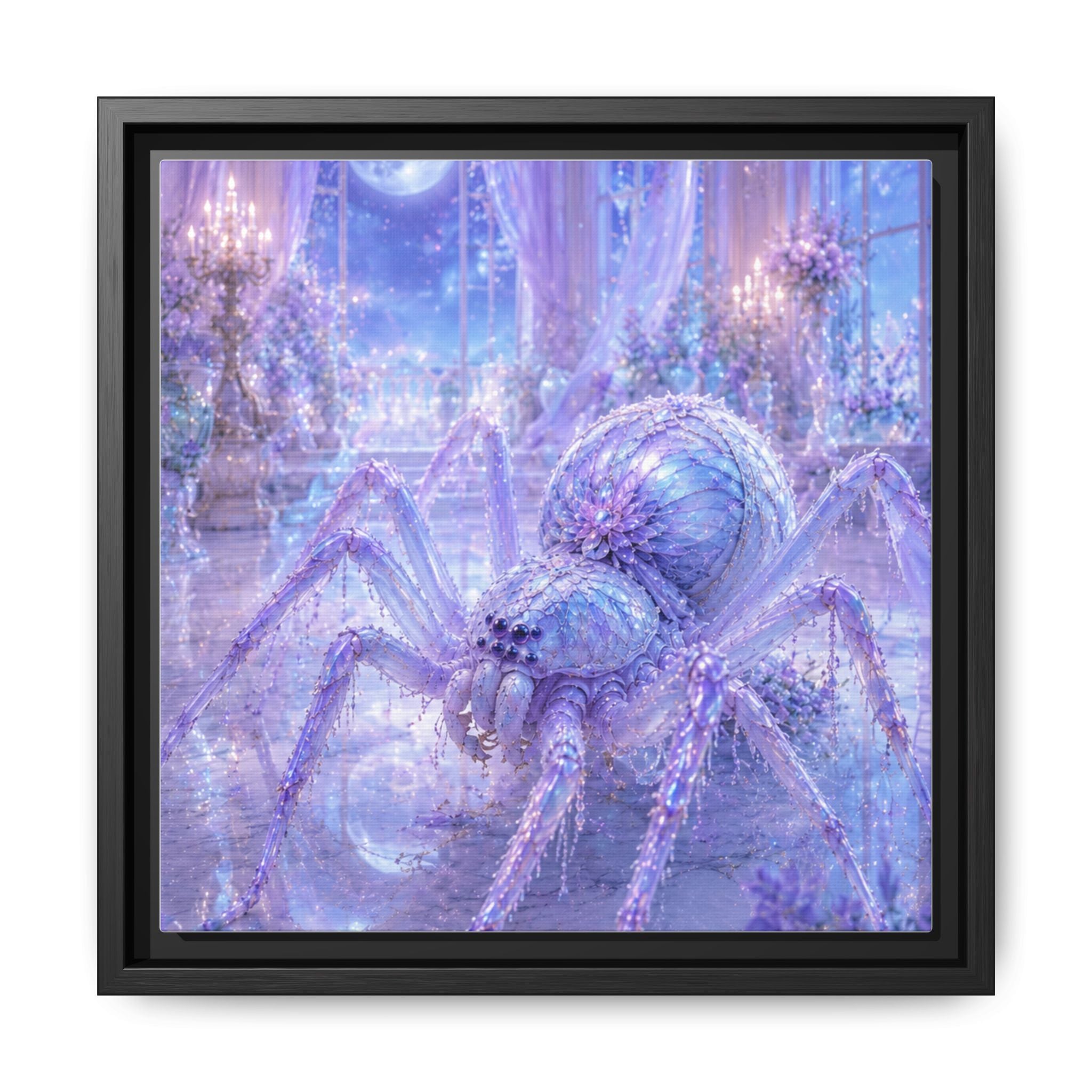 Moonlit Spider Fantasy Canvas Print — Lavender Enchanted Wall Art (Framed)