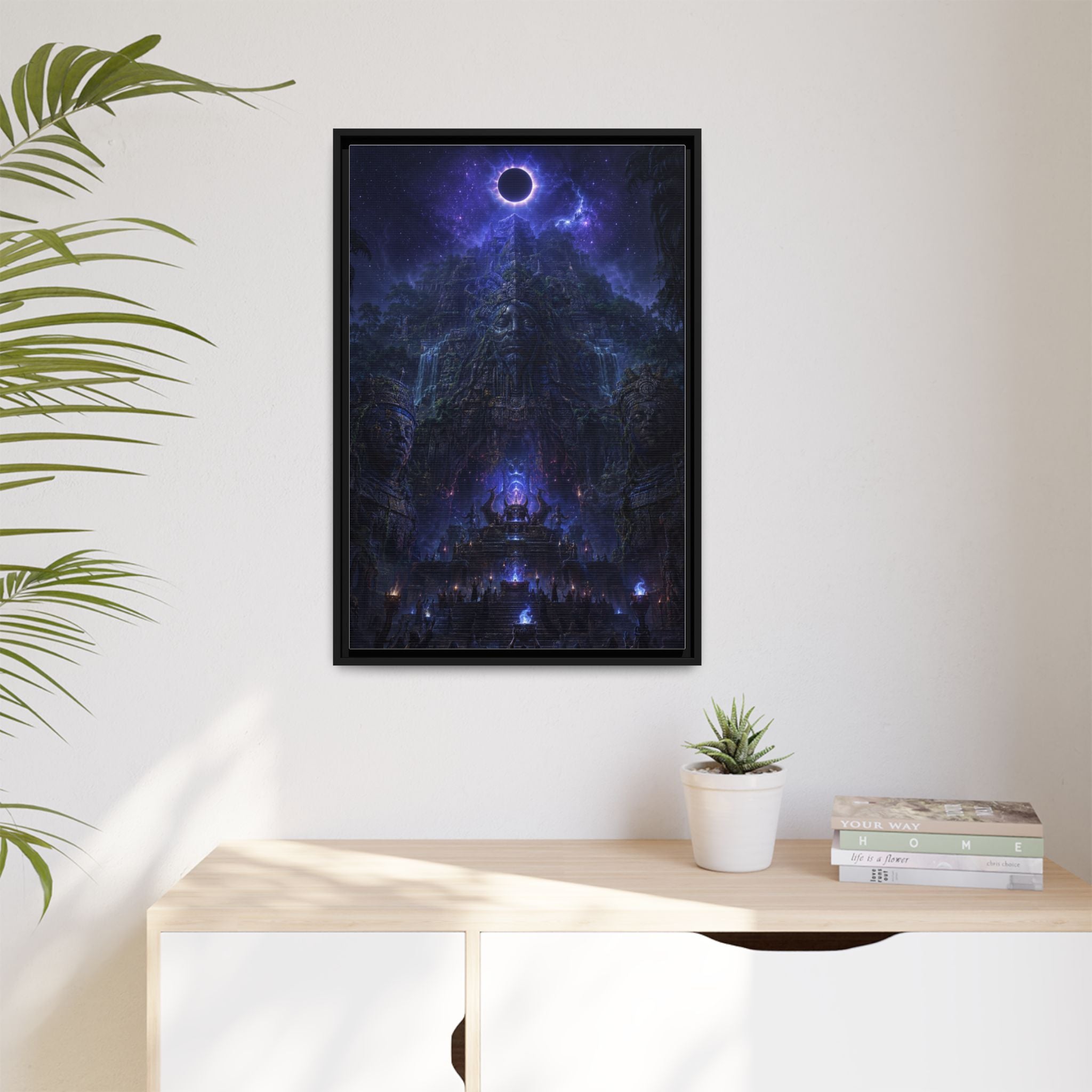 Dark Fantasy Canvas Print — Eclipse Over Mystic Citadel (Framed Matte)