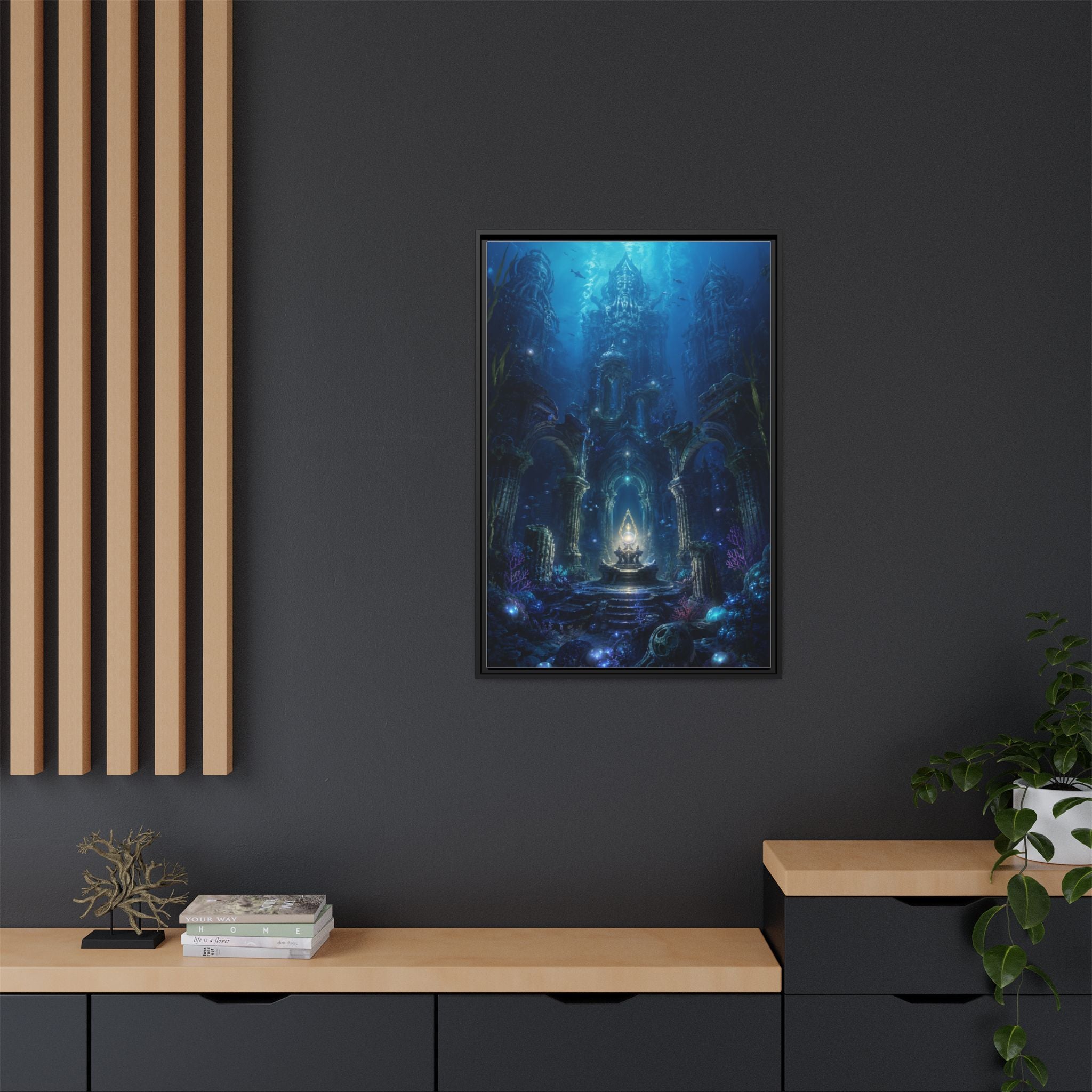 Framed Matte Canvas - Enchanted Underwater Temple Fantasy Art