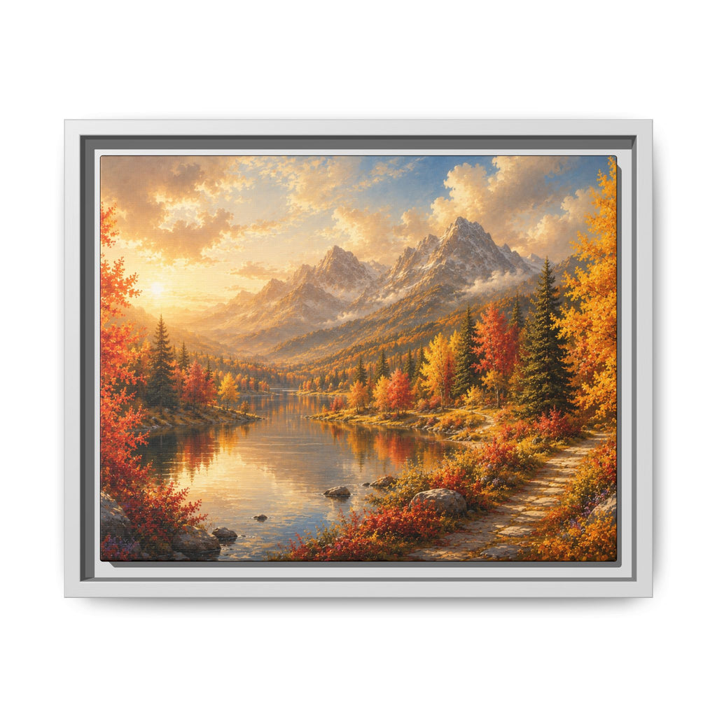 Autumn Mountain Lake Framed Canvas Wall Art