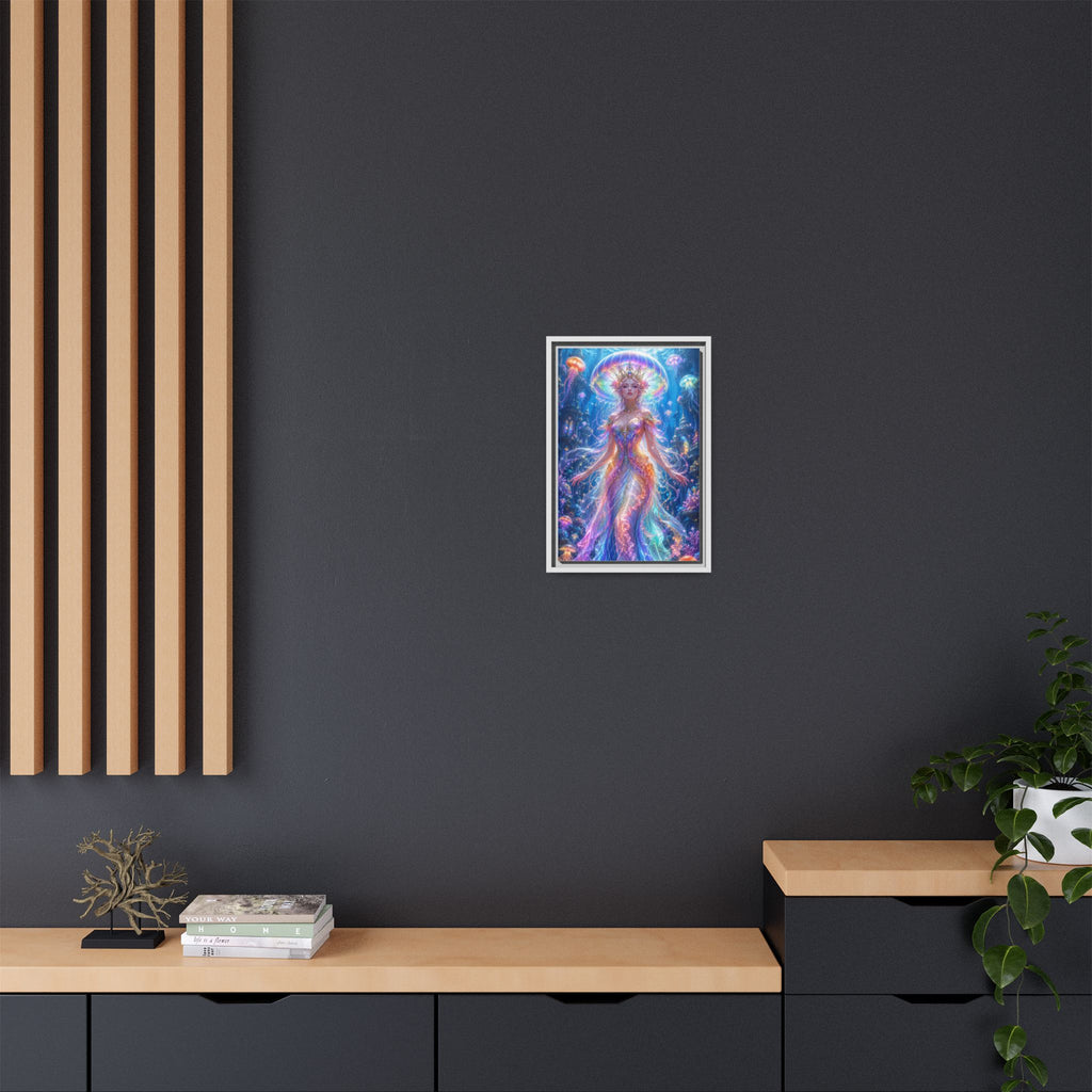 Jellyfish Queen Framed Canvas Art — Vibrant Mermaid Goddess Wall Print