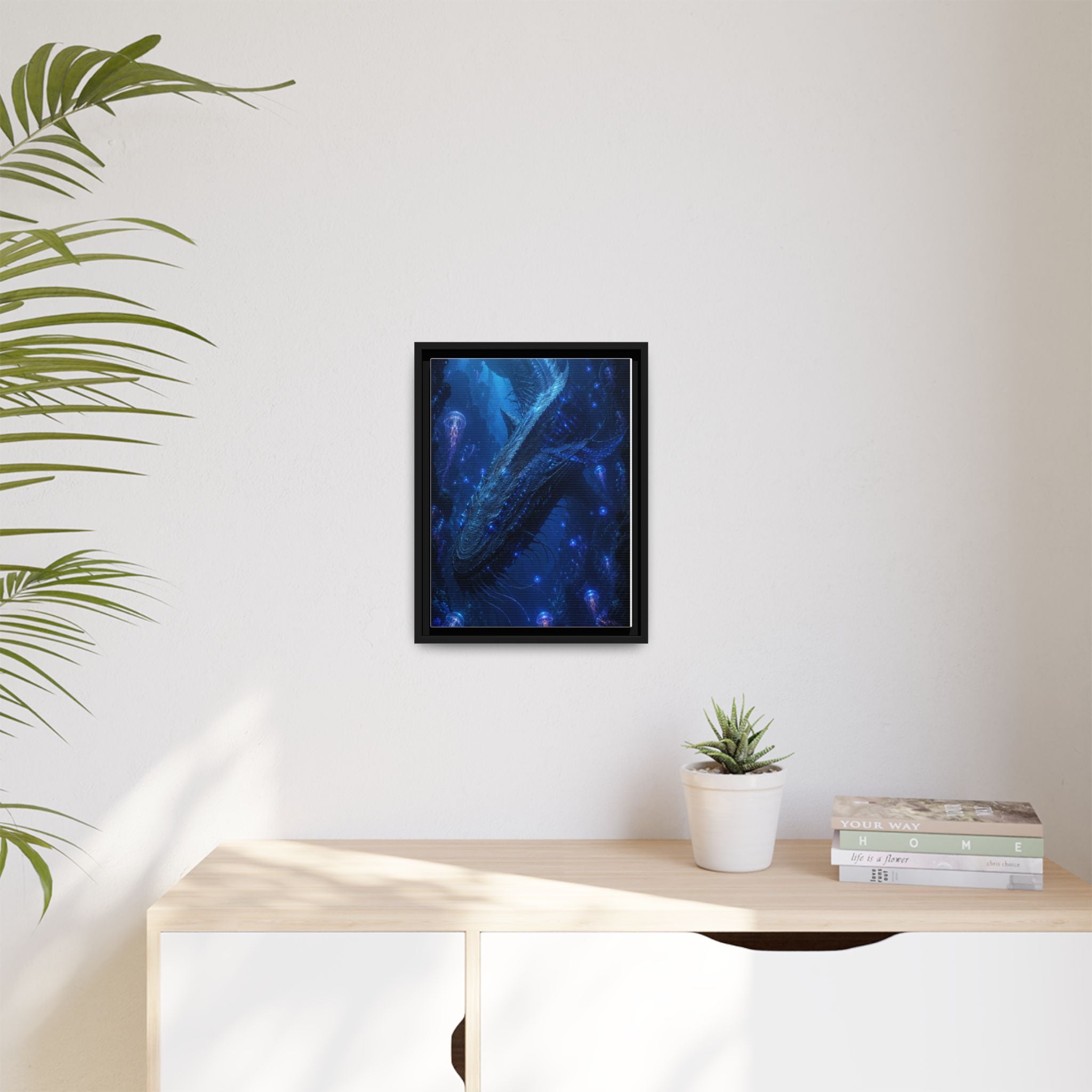 Framed Matte Canvas Art - Deep Sea Leviathan Fantasy Print