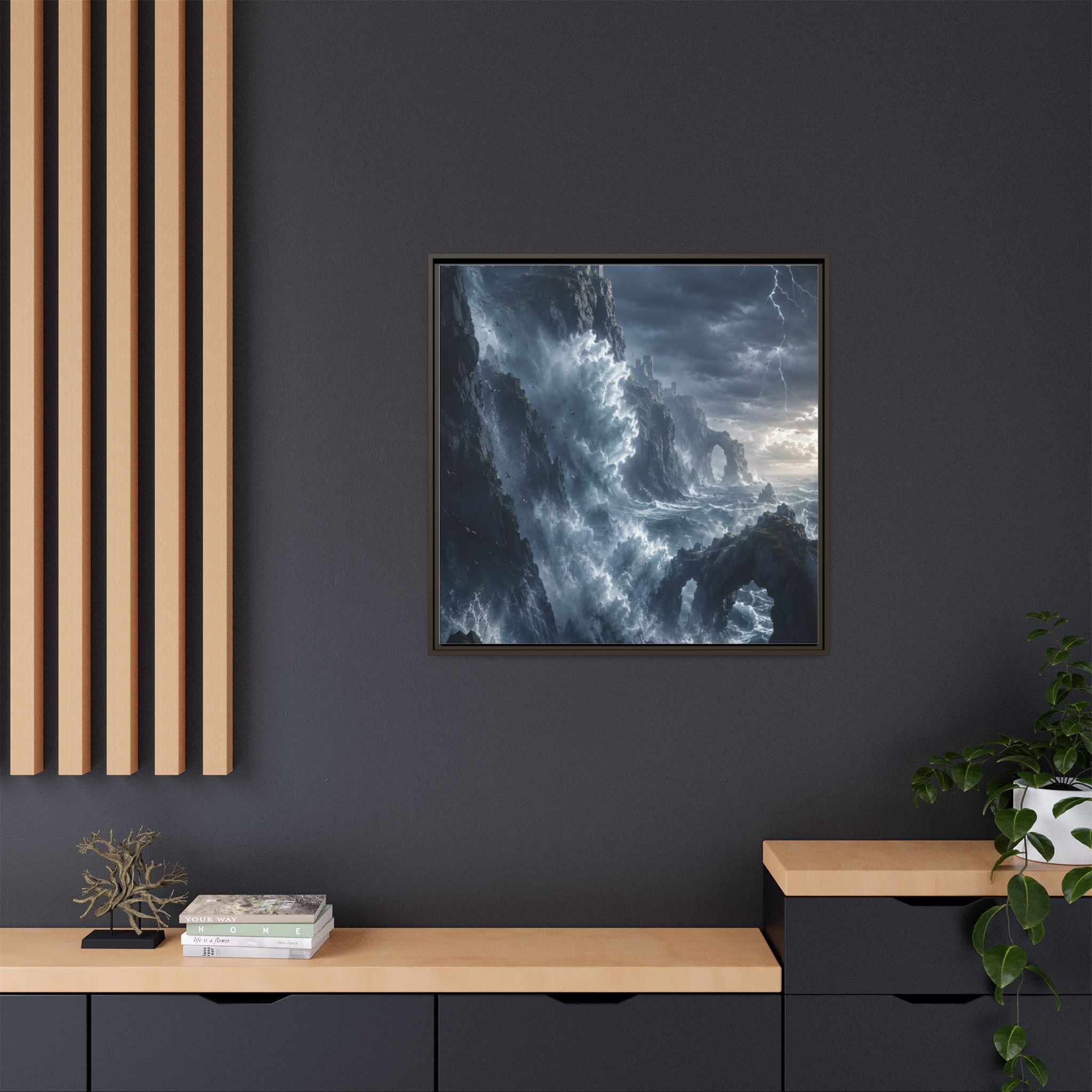 Framed Matte Canvas - Stormy Ocean Fantasy Wall Art