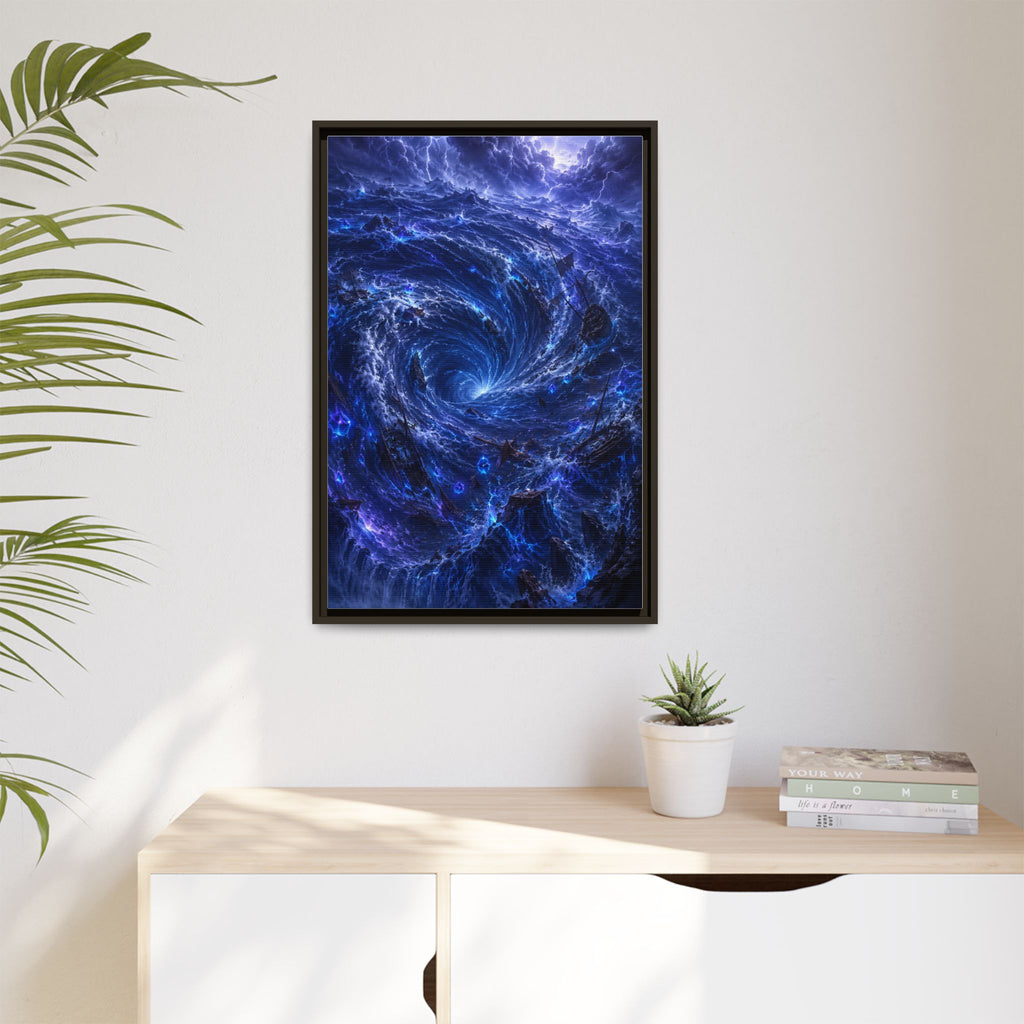 Framed Matte Canvas - Blue Cosmic Vortex Wall Art