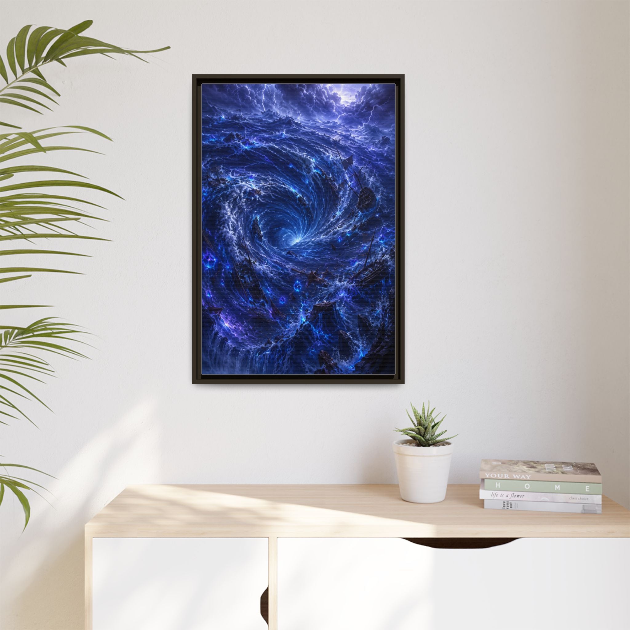 Framed Matte Canvas - Blue Cosmic Vortex Wall Art