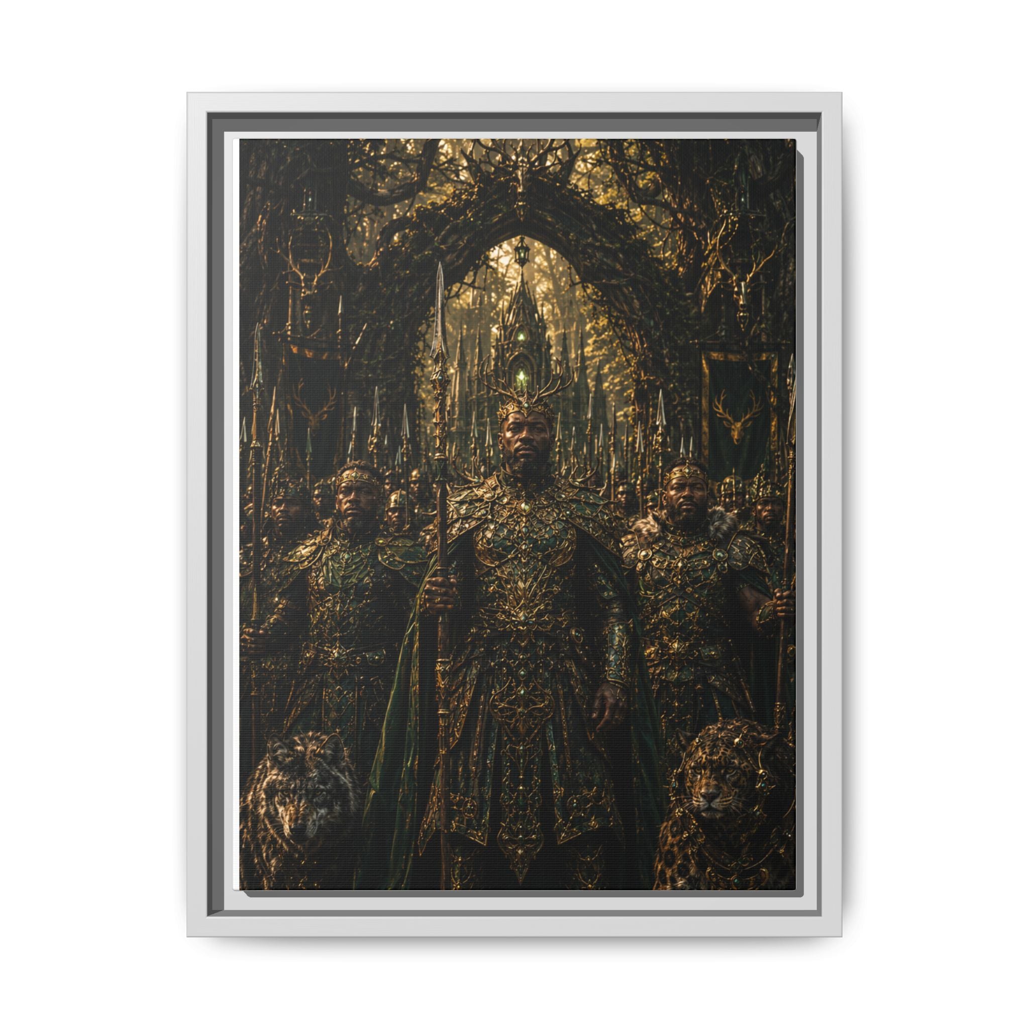 Framed Matte Canvas — Regal Fantasy King in Ornate Armor