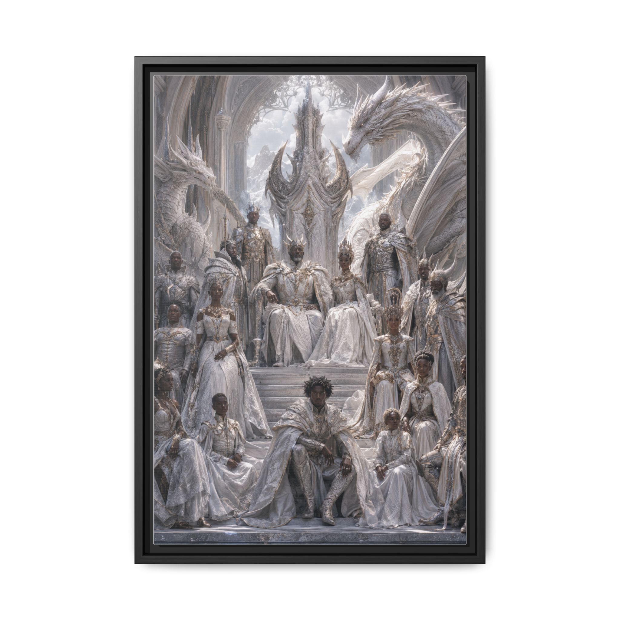 Framed Matte Canvas — Regal Dragon Court Fantasy Art Print