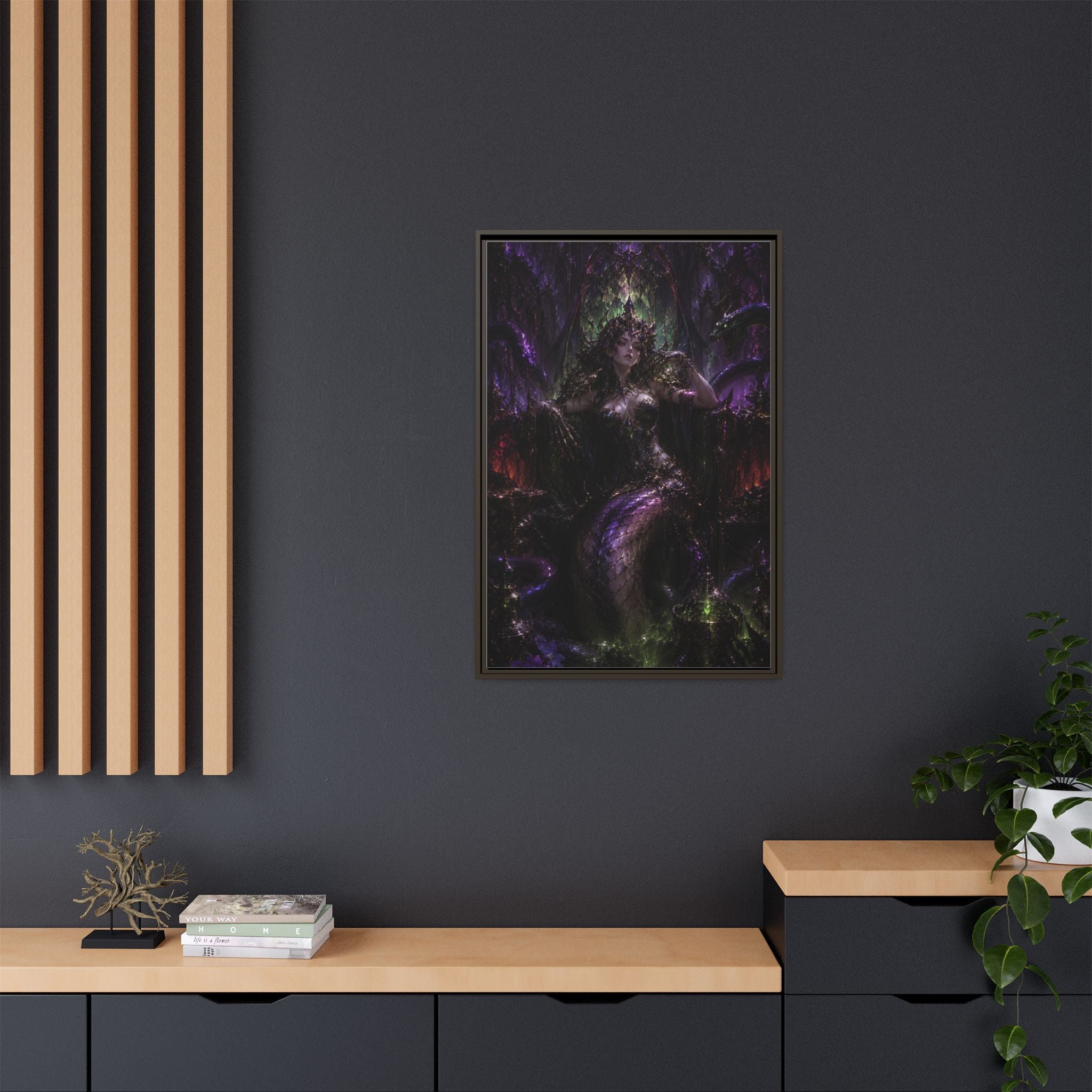 Dark Fantasy Goddess Matte Canvas Print — Framed Multi‑Color Wall Art