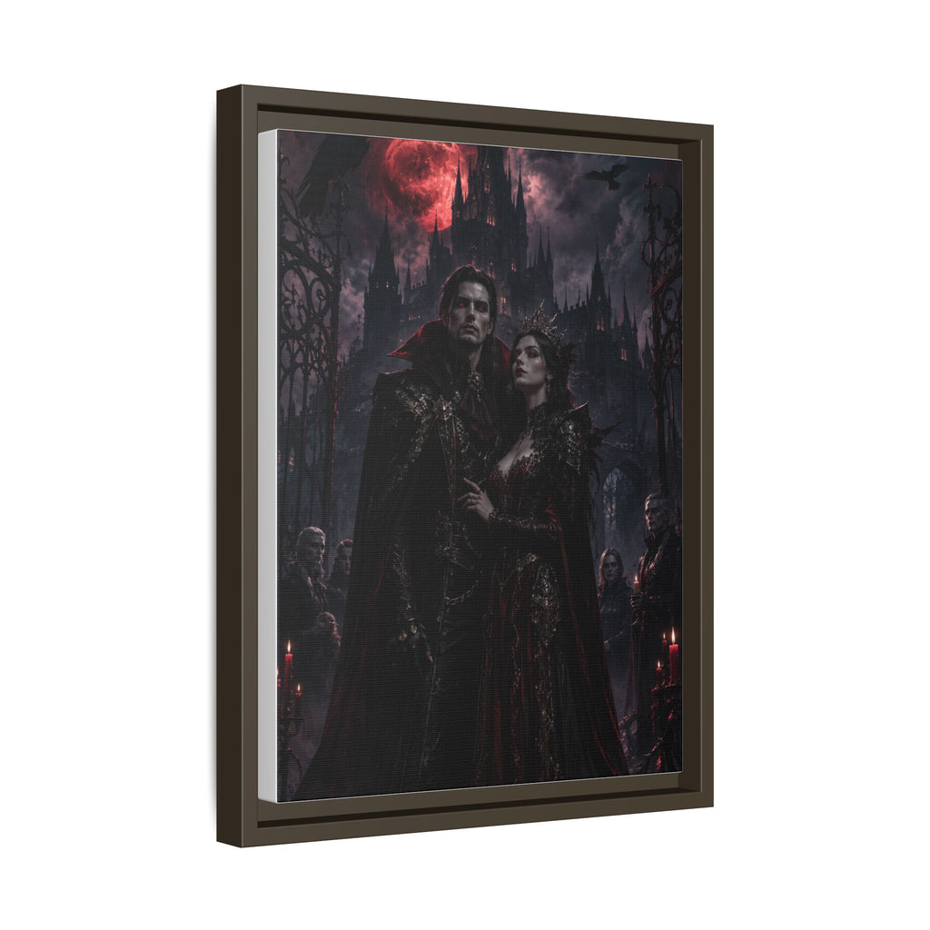 Vampire Couple Matte Framed Canvas Art – Gothic Red Moon Wall Decor