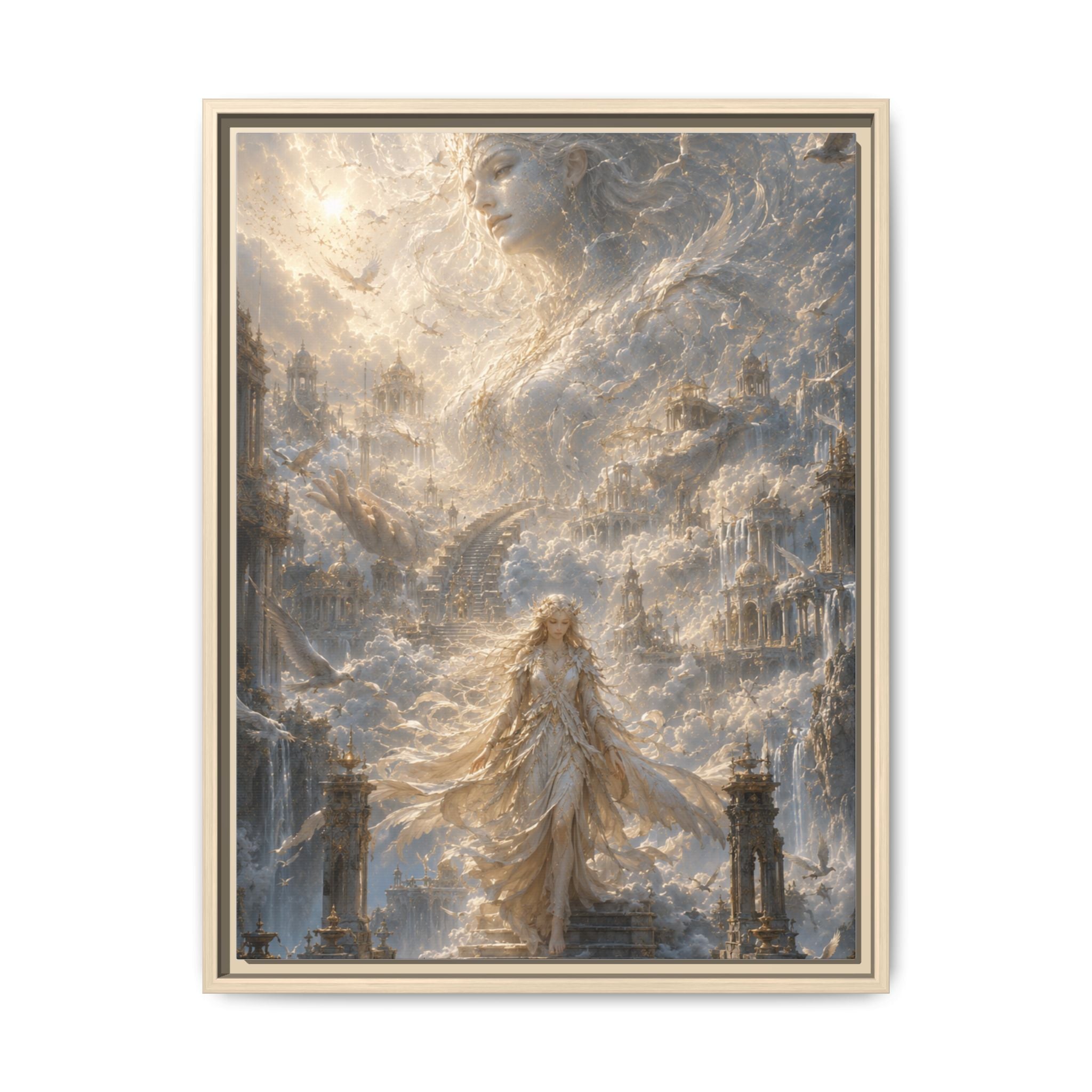 Ethereal Goddess Matte Framed Canvas Art — Dreamlike Fantasy Wall Decor