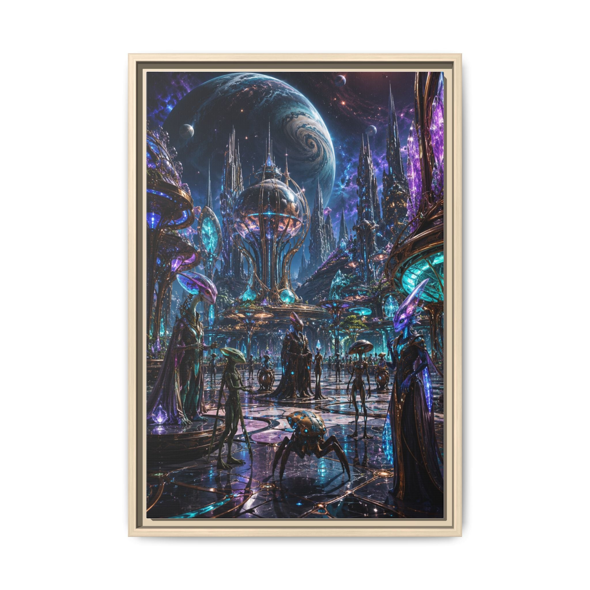 Framed Matte Canvas - Neon Sci‑Fi Cityscape Wall Art