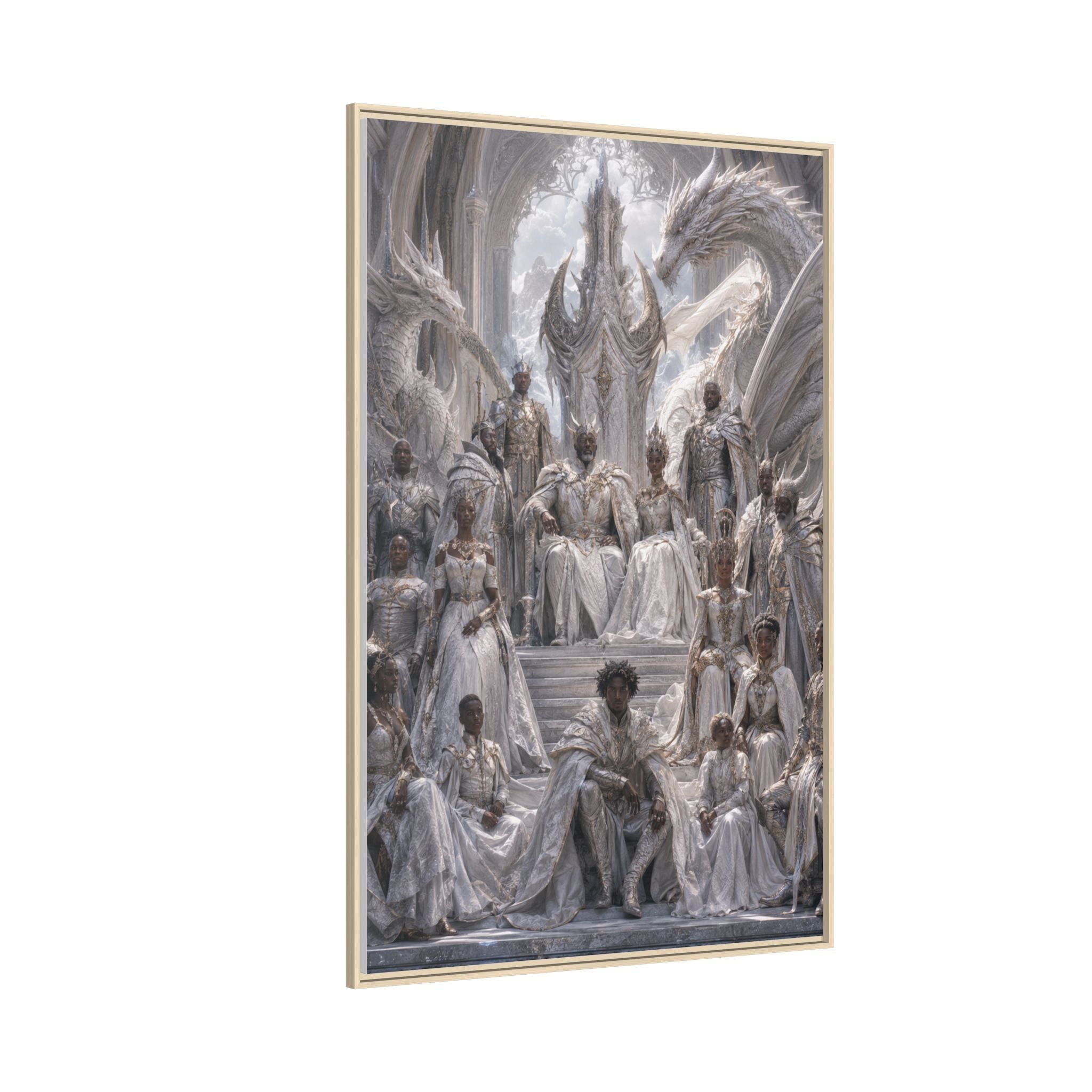 Framed Matte Canvas — Regal Dragon Court Fantasy Art Print