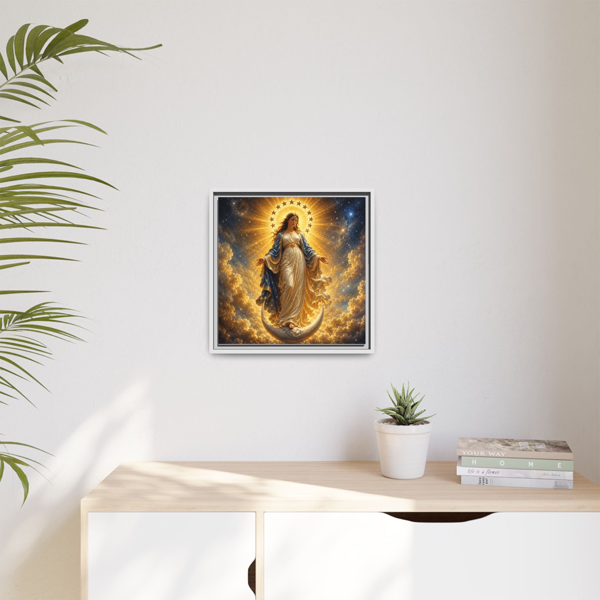 Madonna and Childlike Grace Framed Matte Canvas – Radiant Virgin Mary Wall Art