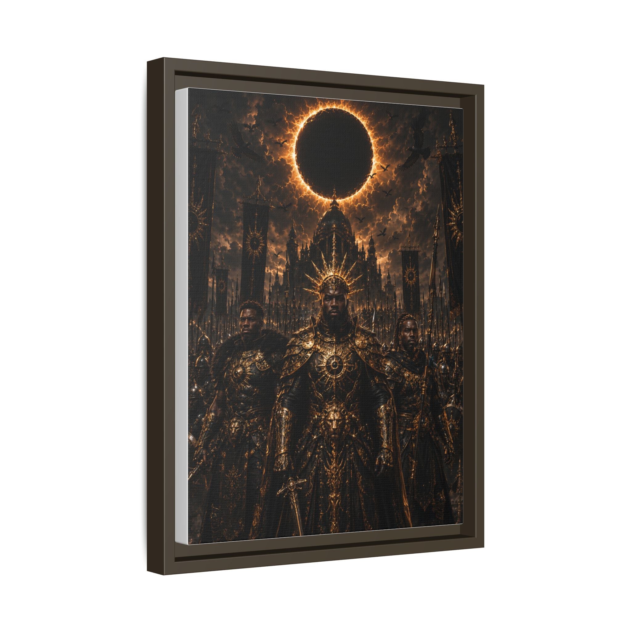 Dark Solar Eclipse Warrior Matte Canvas Framed Art Print