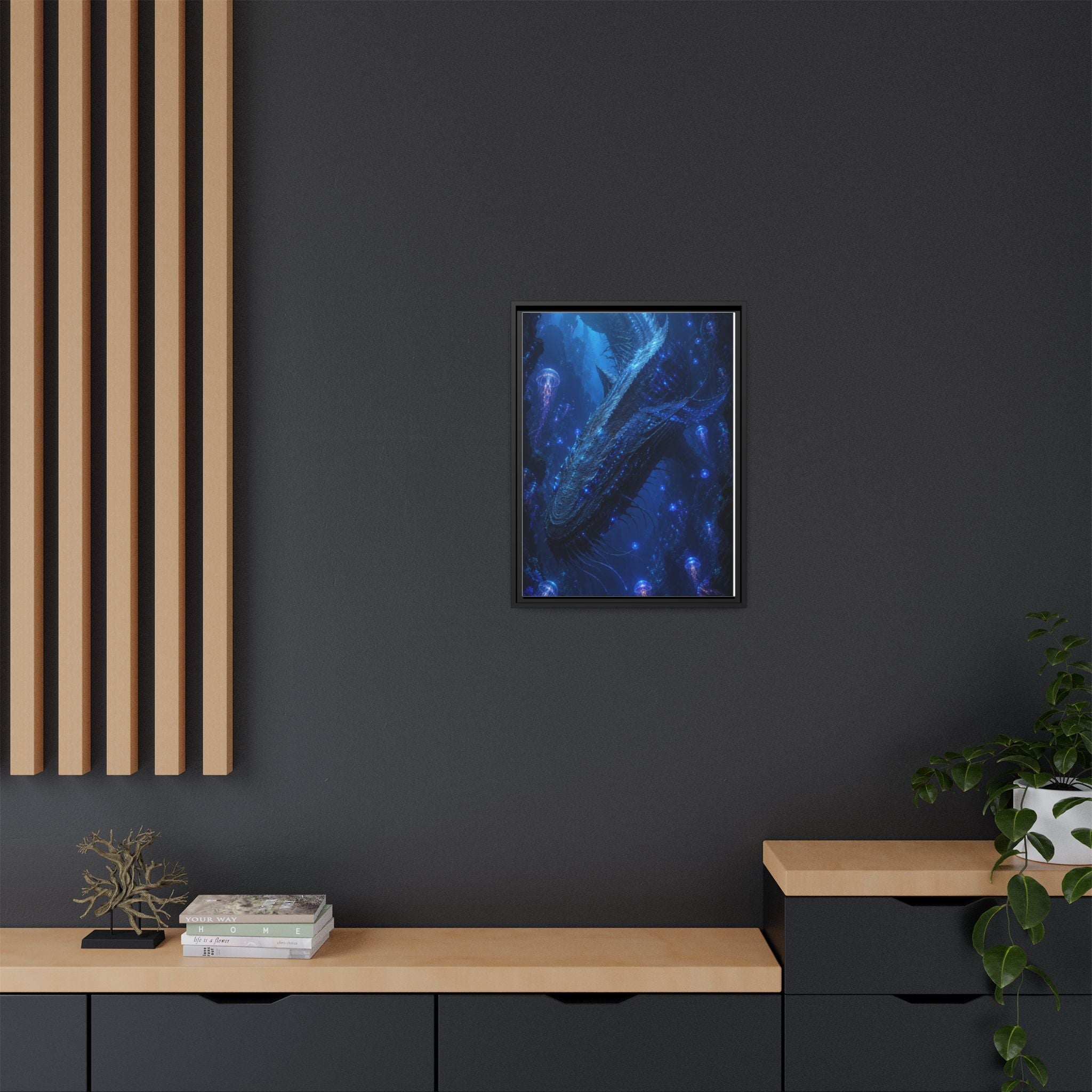 Framed Matte Canvas Art - Deep Sea Leviathan Fantasy Print