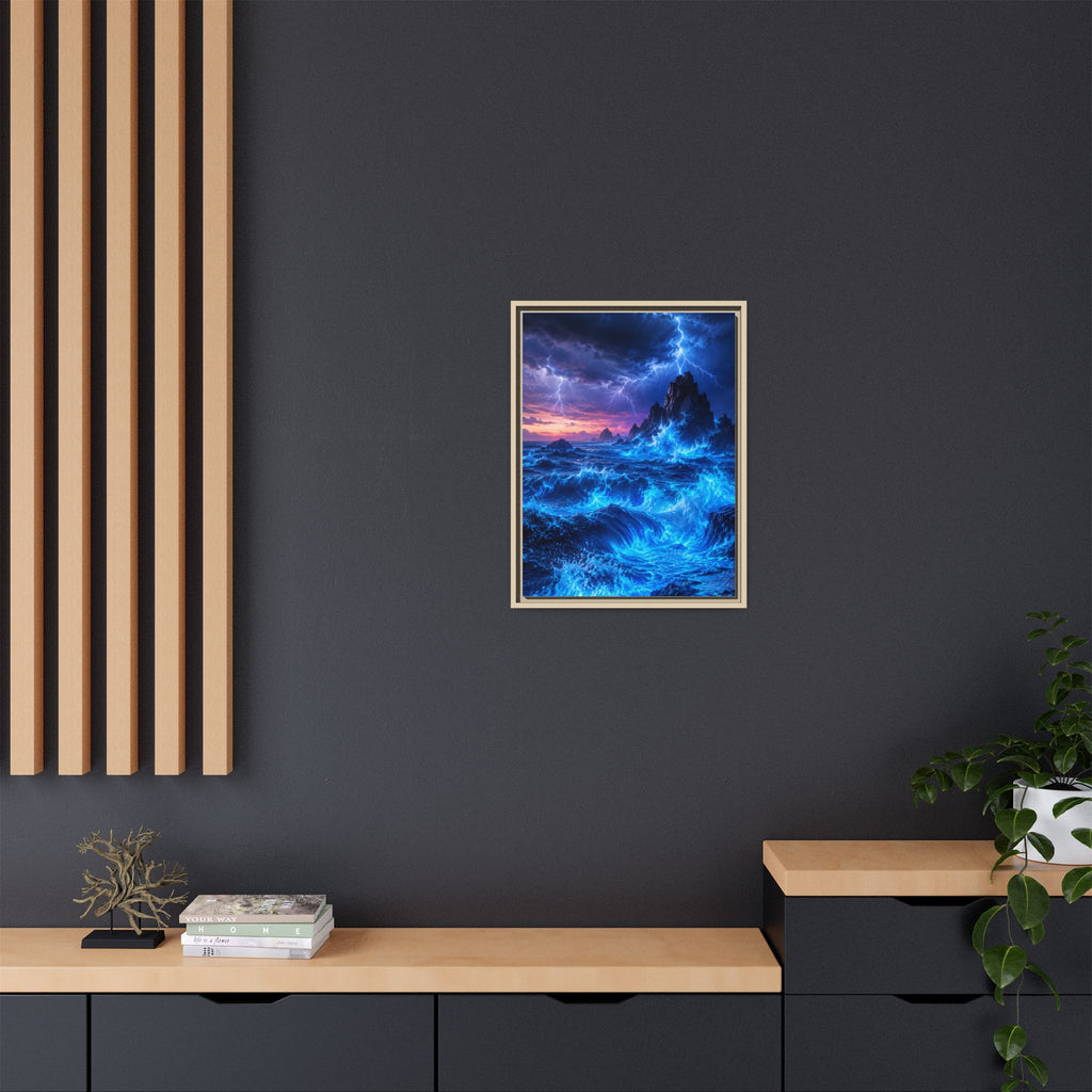 Framed Matte Canvas Art — Electric Stormy Ocean Landscape