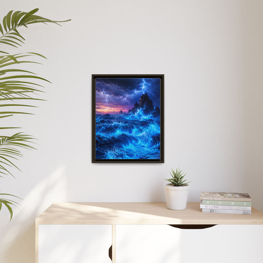 Framed Matte Canvas Art — Electric Stormy Ocean Landscape