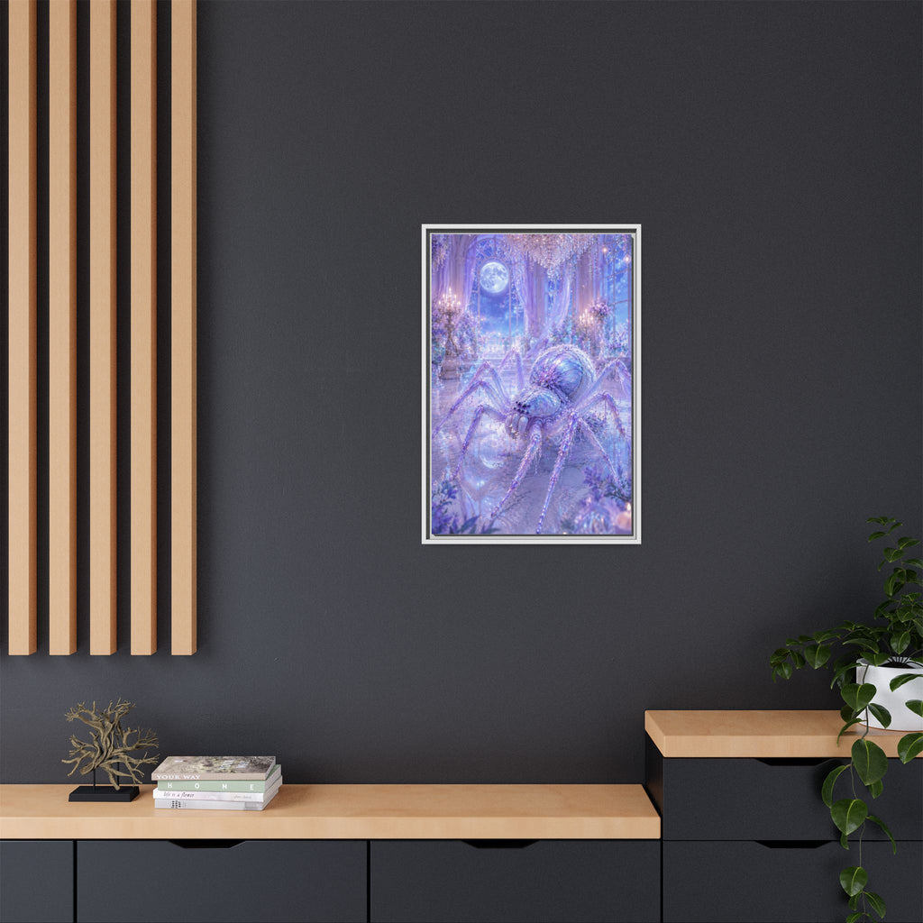 Moonlit Spider Fantasy Canvas Print — Lavender Enchanted Wall Art (Framed)