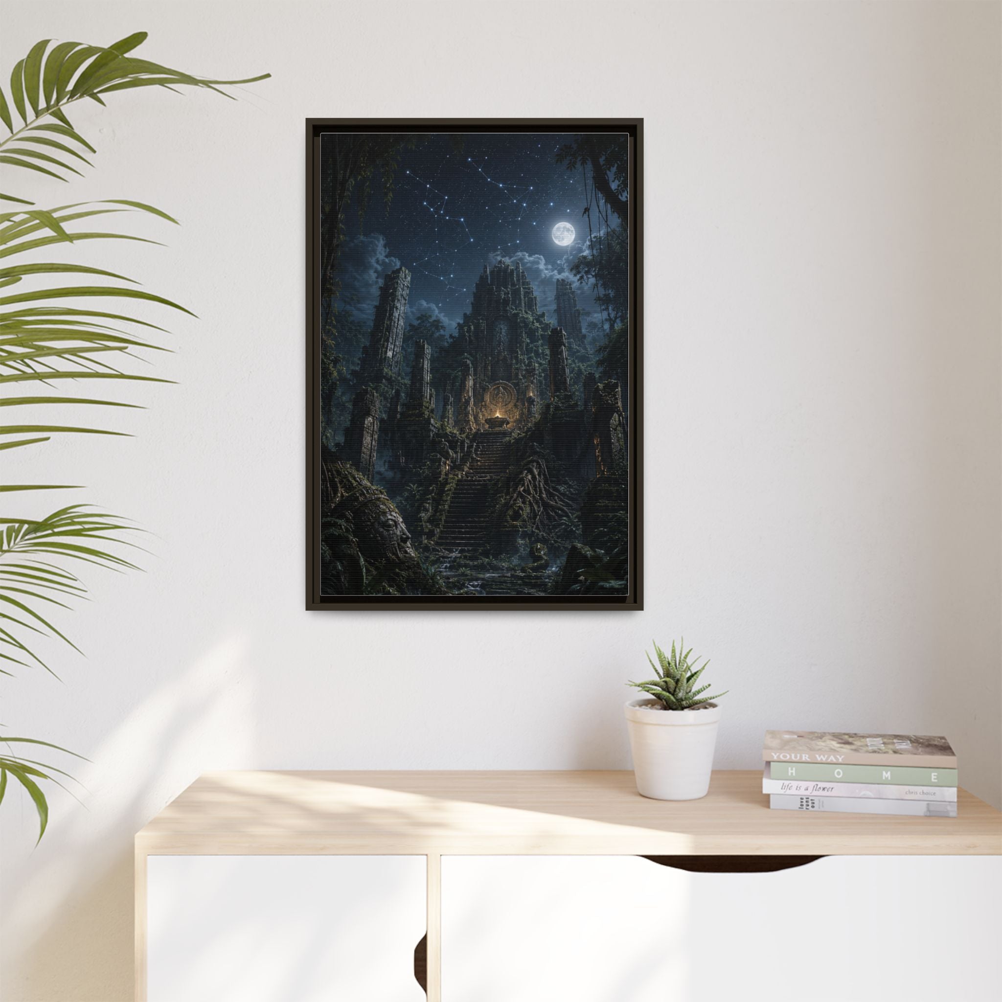 Framed Matte Canvas - Moonlit Ruins Fantasy Wall Art