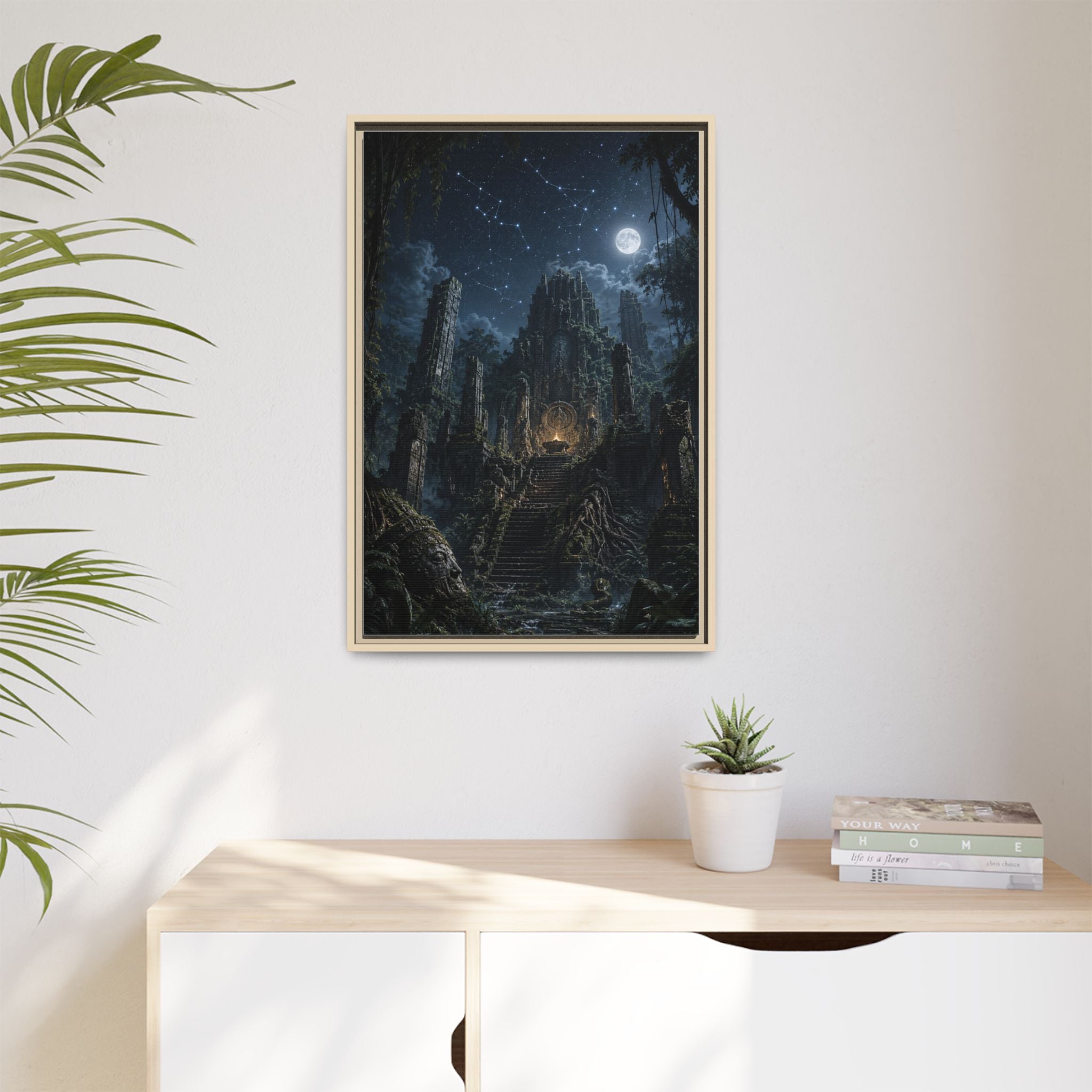 Framed Matte Canvas - Moonlit Ruins Fantasy Wall Art