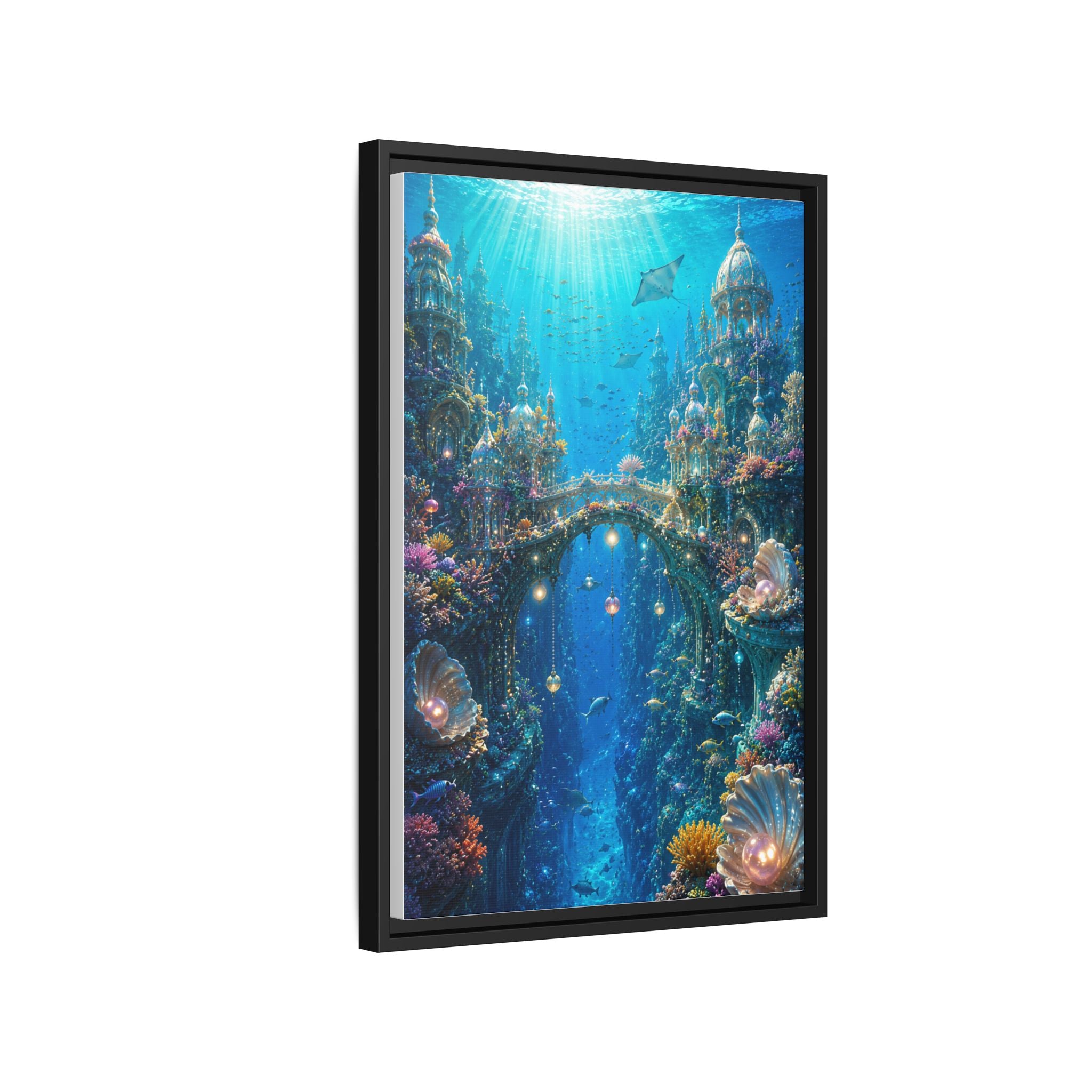 Underwater Fantasy Canvas Print — Framed Matte Ocean City Wall Art