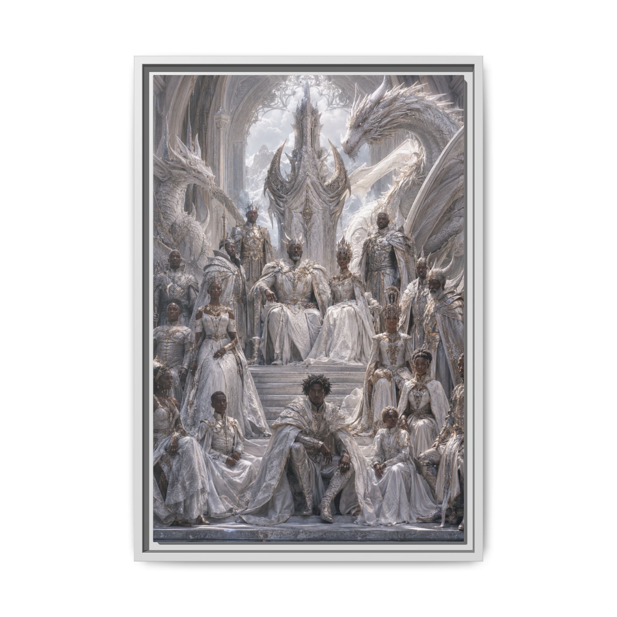 Framed Matte Canvas — Regal Dragon Court Fantasy Art Print