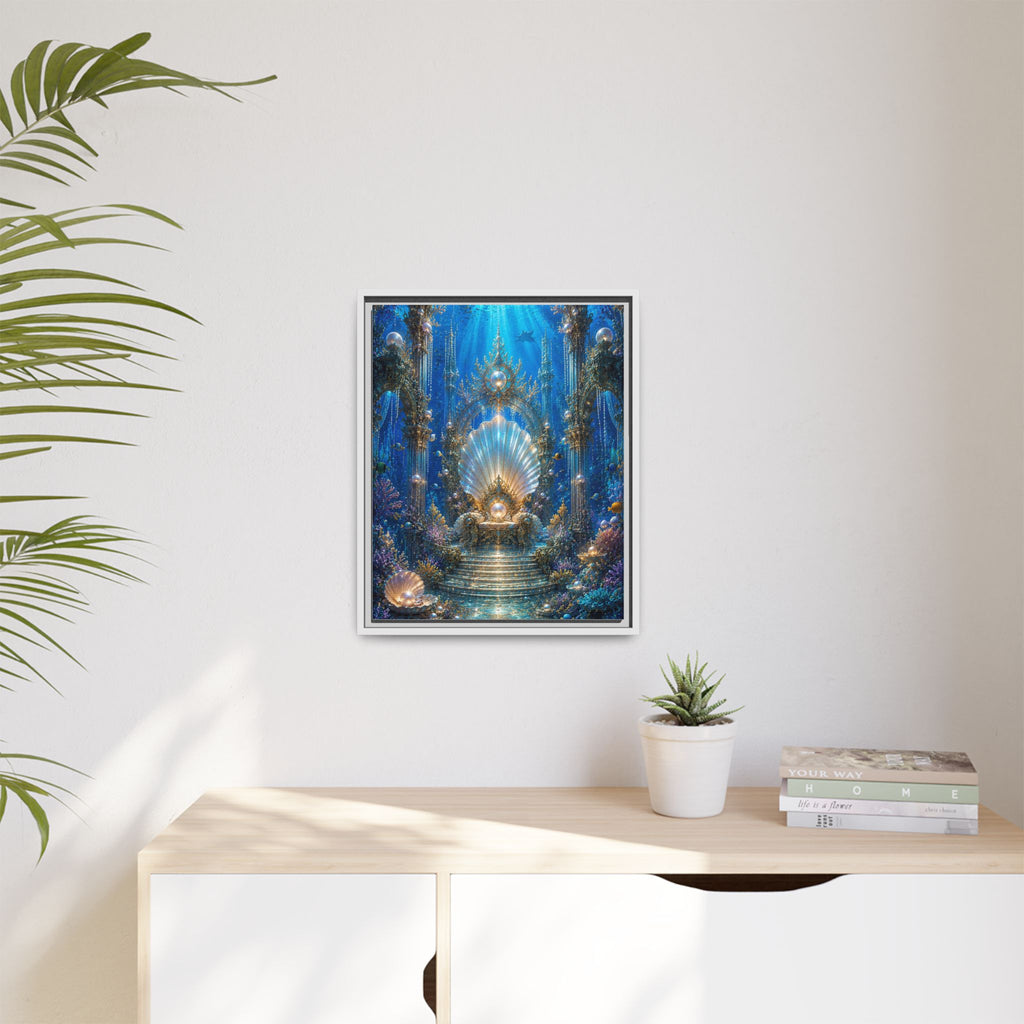 Underwater Palace Framed Canvas Art — Mermaid Throne Ocean Fantasy Print