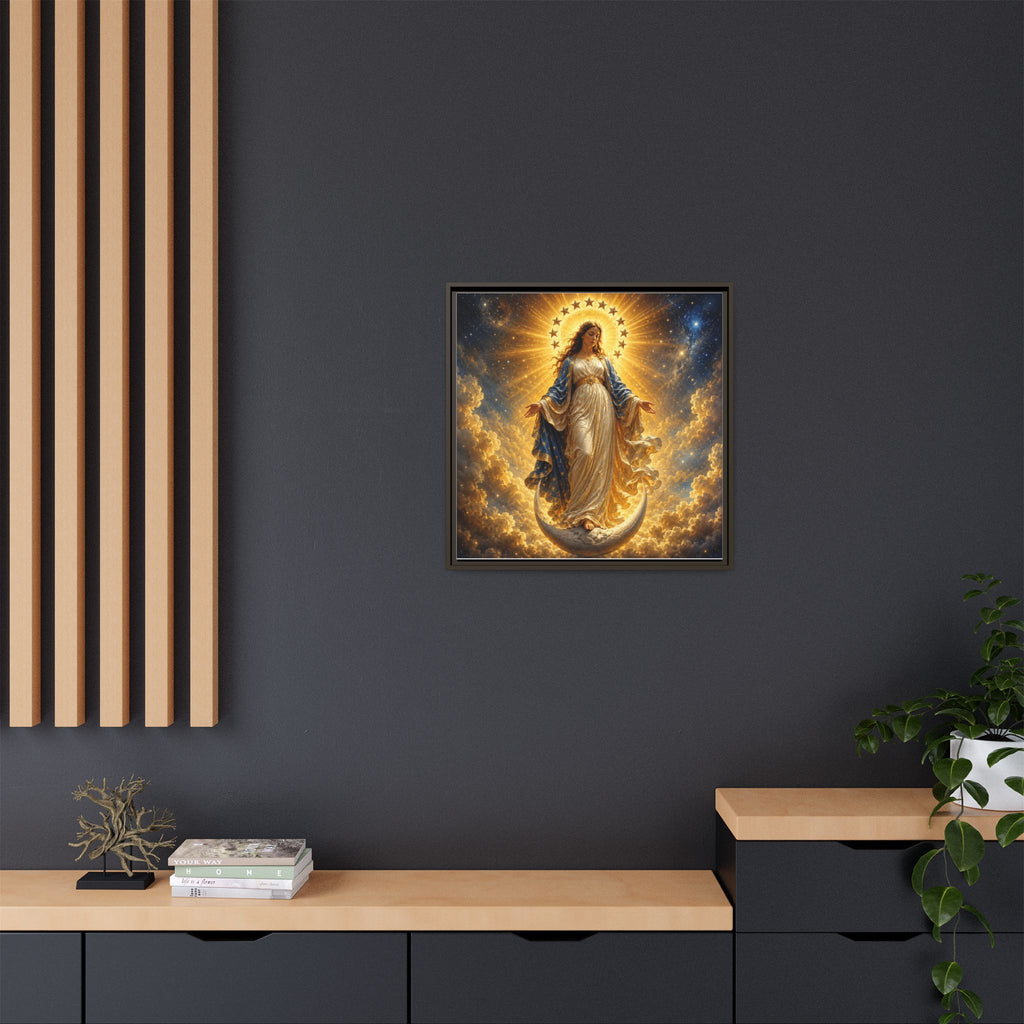 Madonna and Childlike Grace Framed Matte Canvas – Radiant Virgin Mary Wall Art