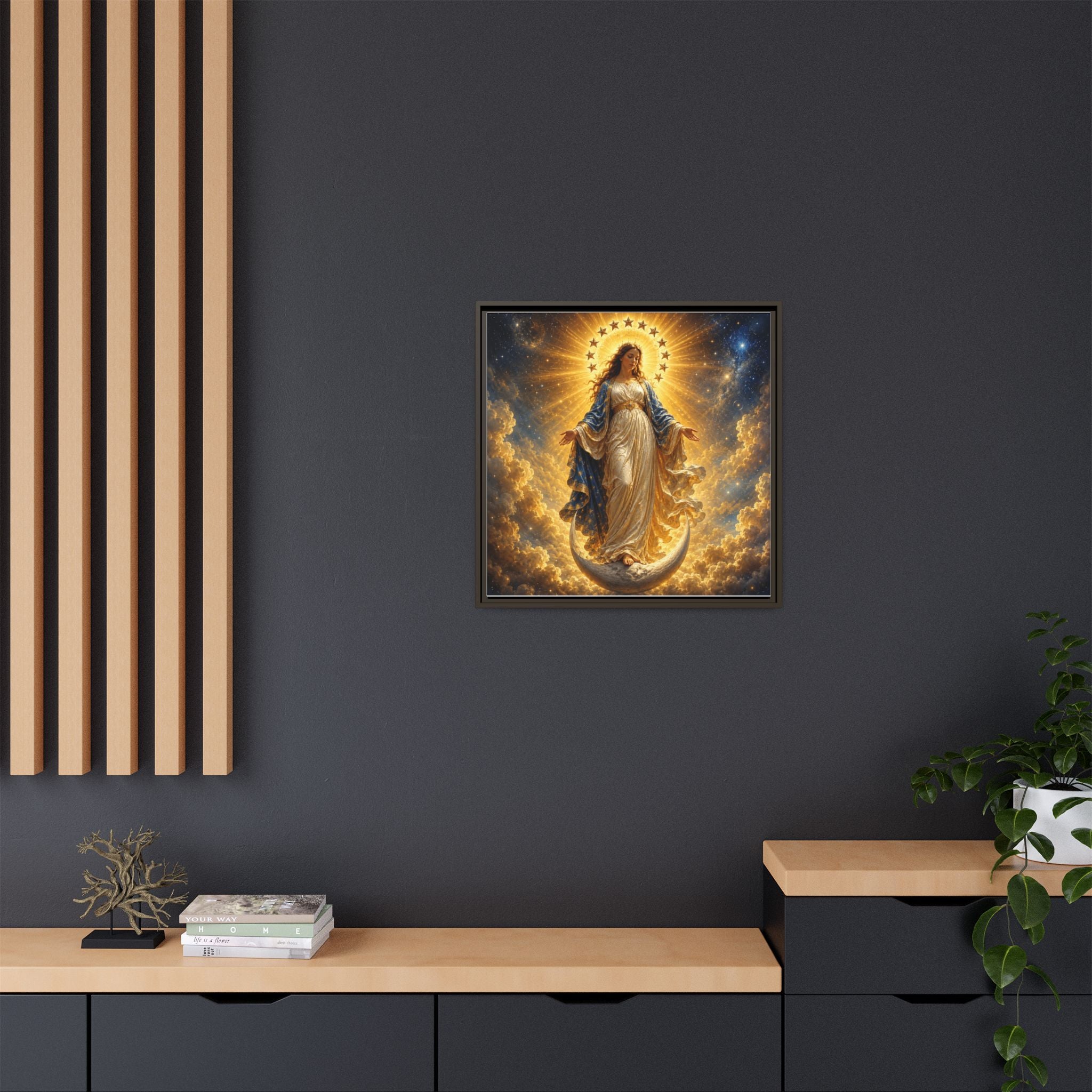 Madonna and Childlike Grace Framed Matte Canvas – Radiant Virgin Mary Wall Art