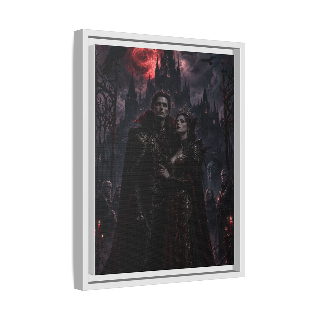 Vampire Couple Matte Framed Canvas Art – Gothic Red Moon Wall Decor