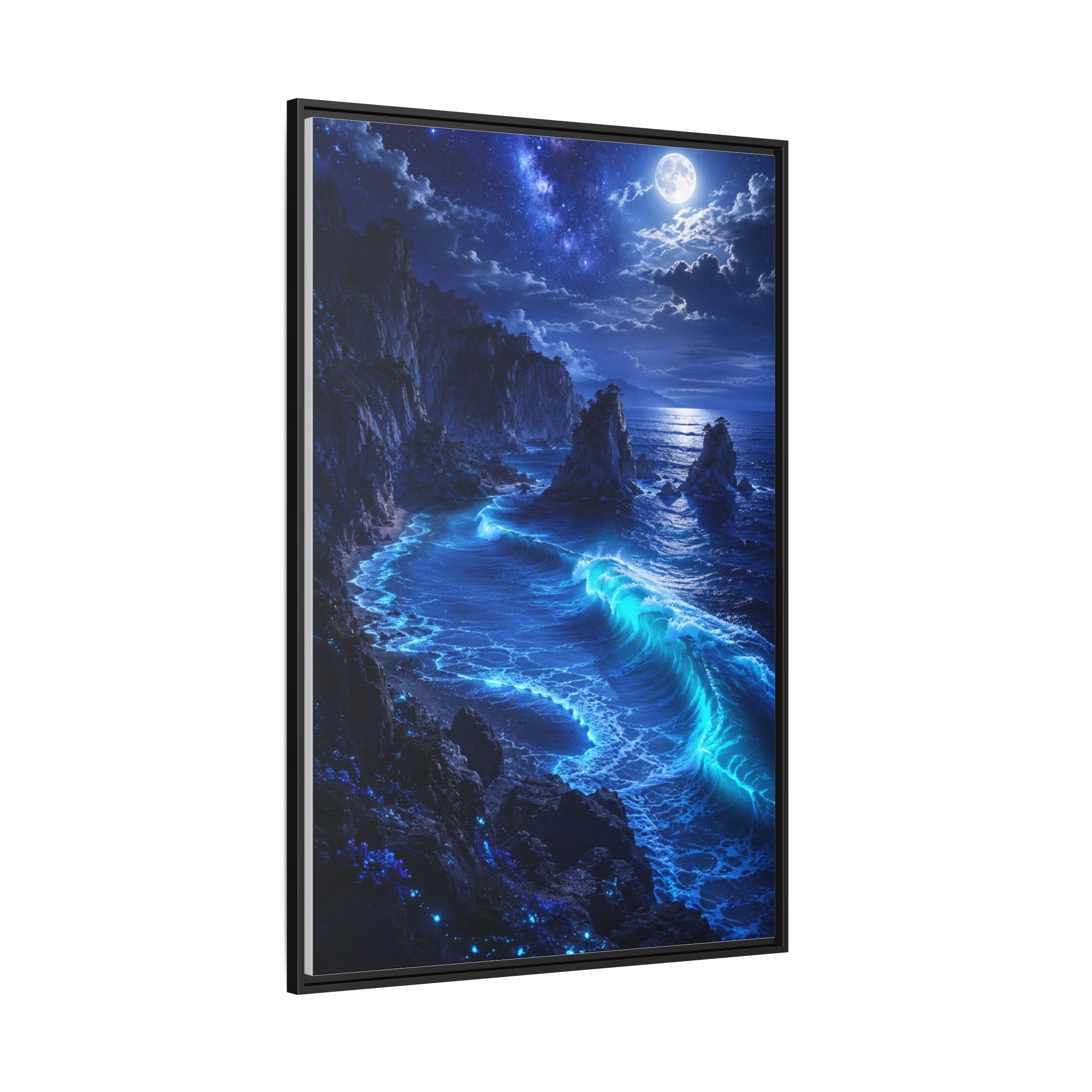 Framed Matte Canvas: Luminous Moonlit Ocean Art Print