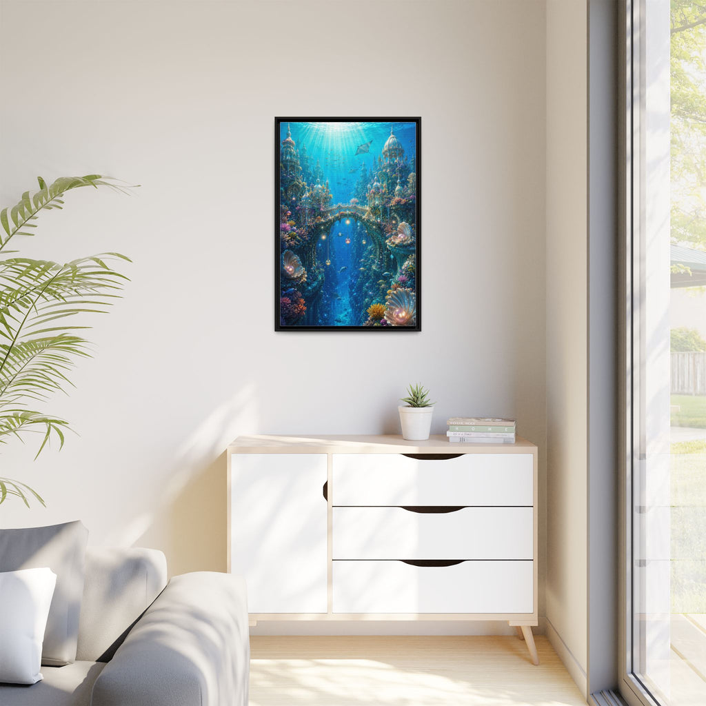 Underwater Fantasy Matte Canvas Framed Print — Ocean City Coral Reef Wall Art
