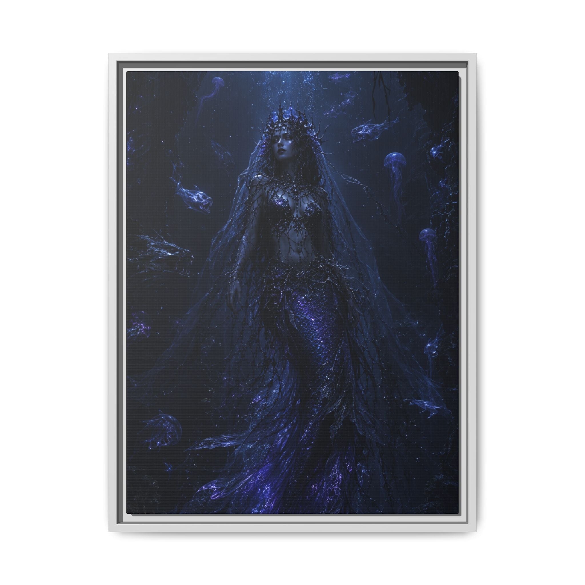 Underwater Siren Matte Fine Art Paper Print — Dark Ocean Mermaid Wall Art