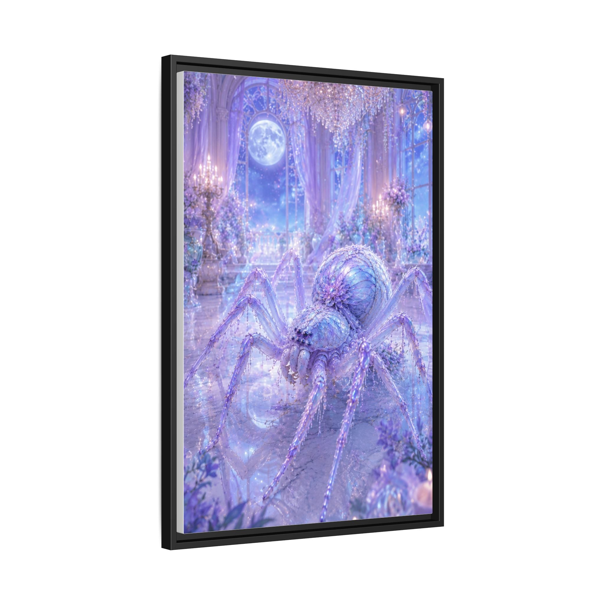 Moonlit Spider Fantasy Canvas Print — Lavender Enchanted Wall Art (Framed)