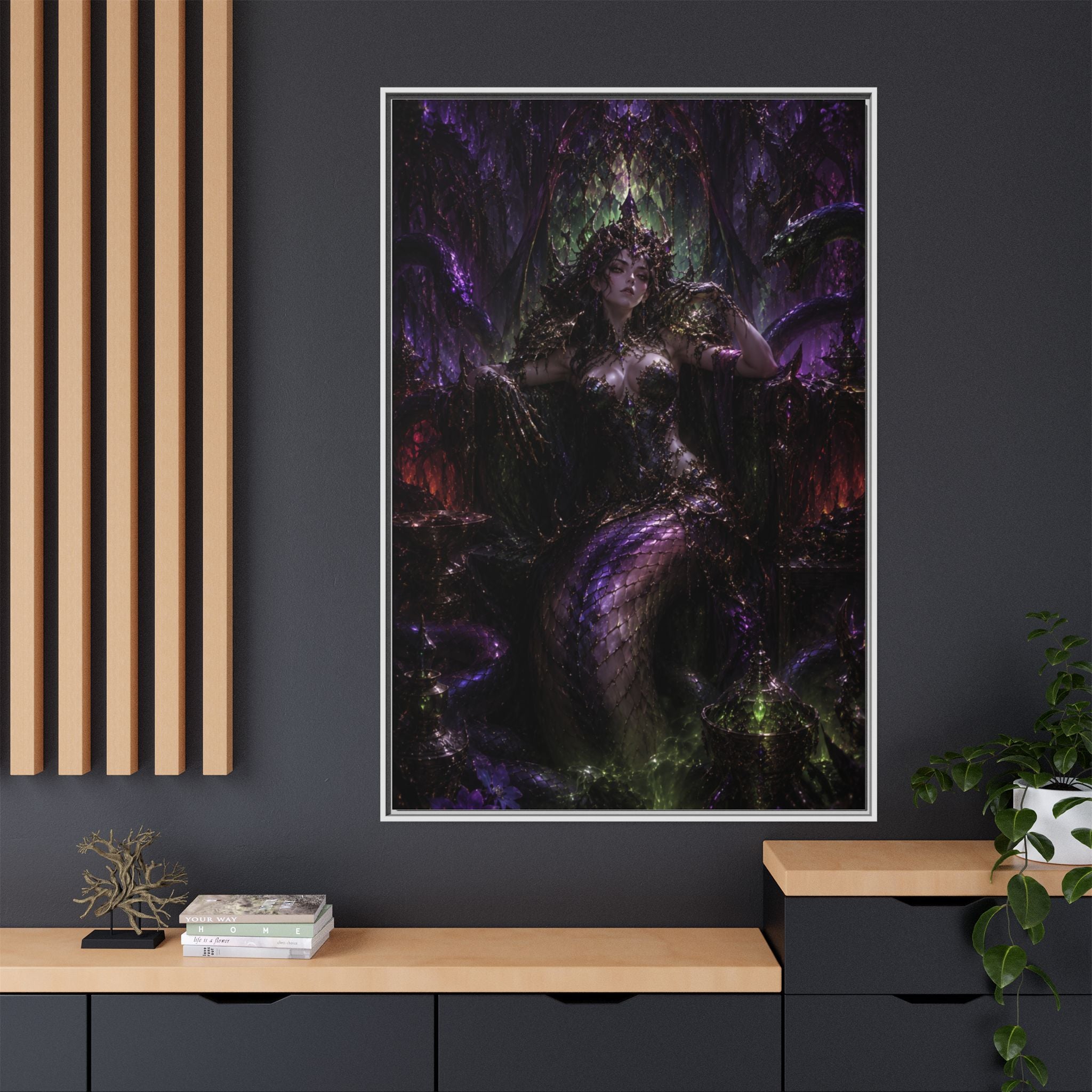 Dark Fantasy Goddess Matte Canvas Print — Framed Multi‑Color Wall Art