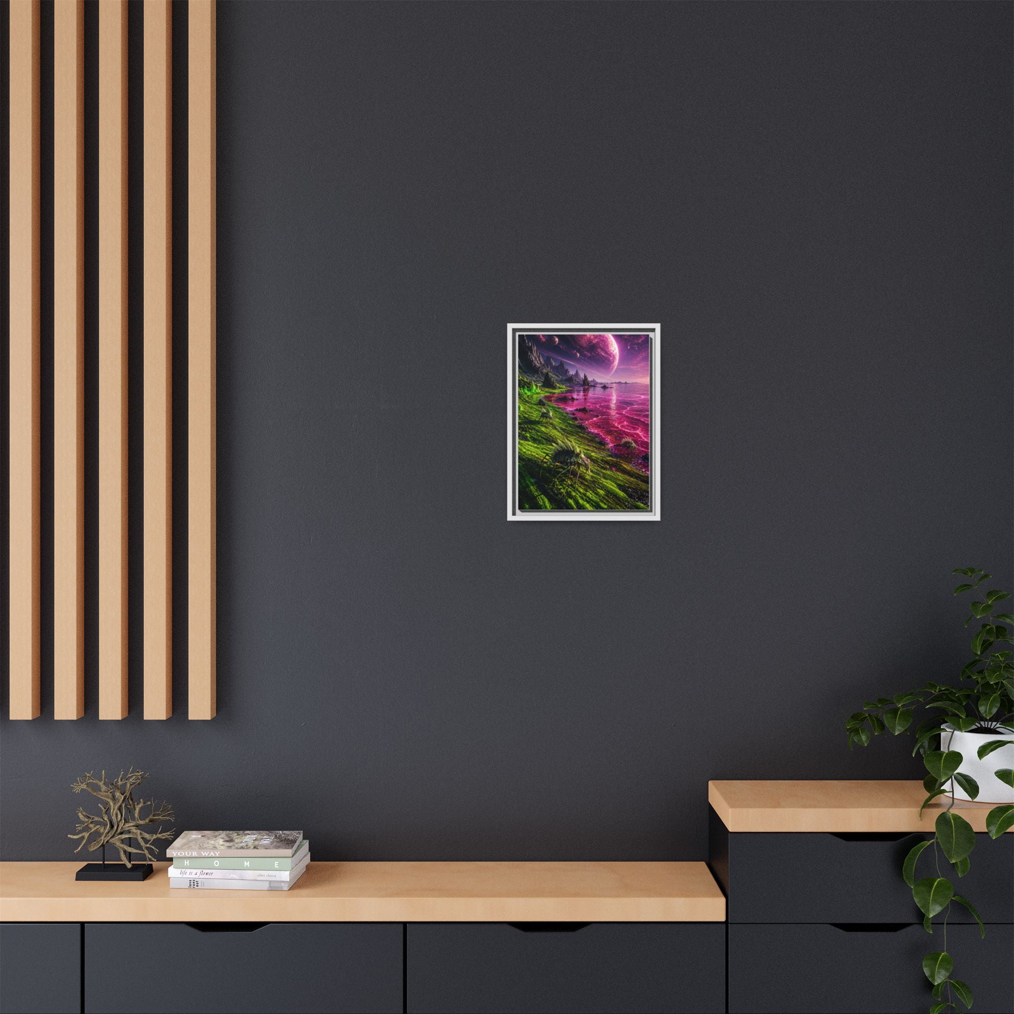 Framed Matte Canvas - Neon Alien Landscape Wall Art