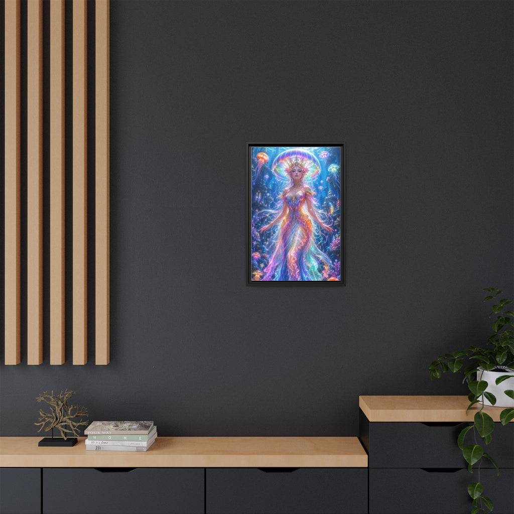 Jellyfish Queen Framed Canvas Art — Vibrant Mermaid Goddess Wall Print