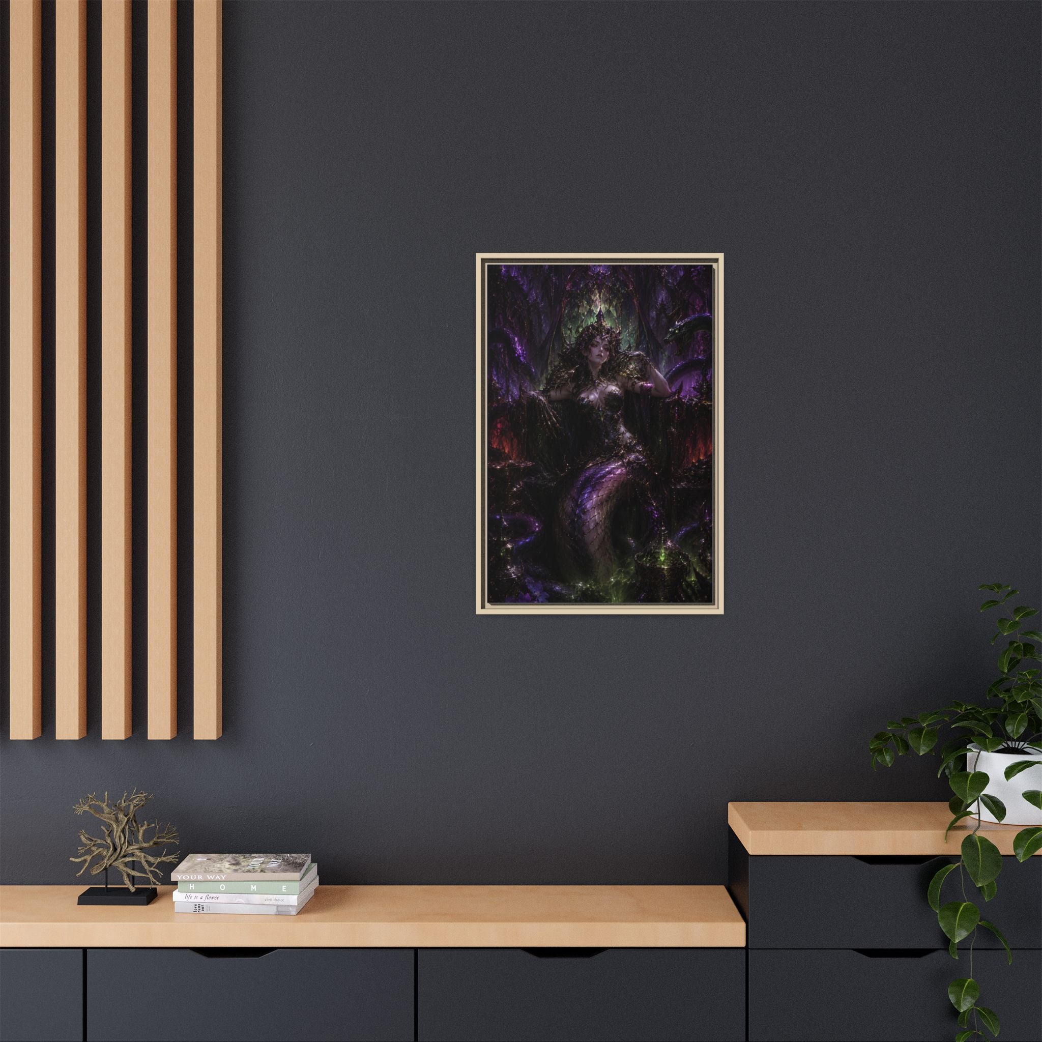 Dark Fantasy Goddess Matte Canvas Print — Framed Multi‑Color Wall Art