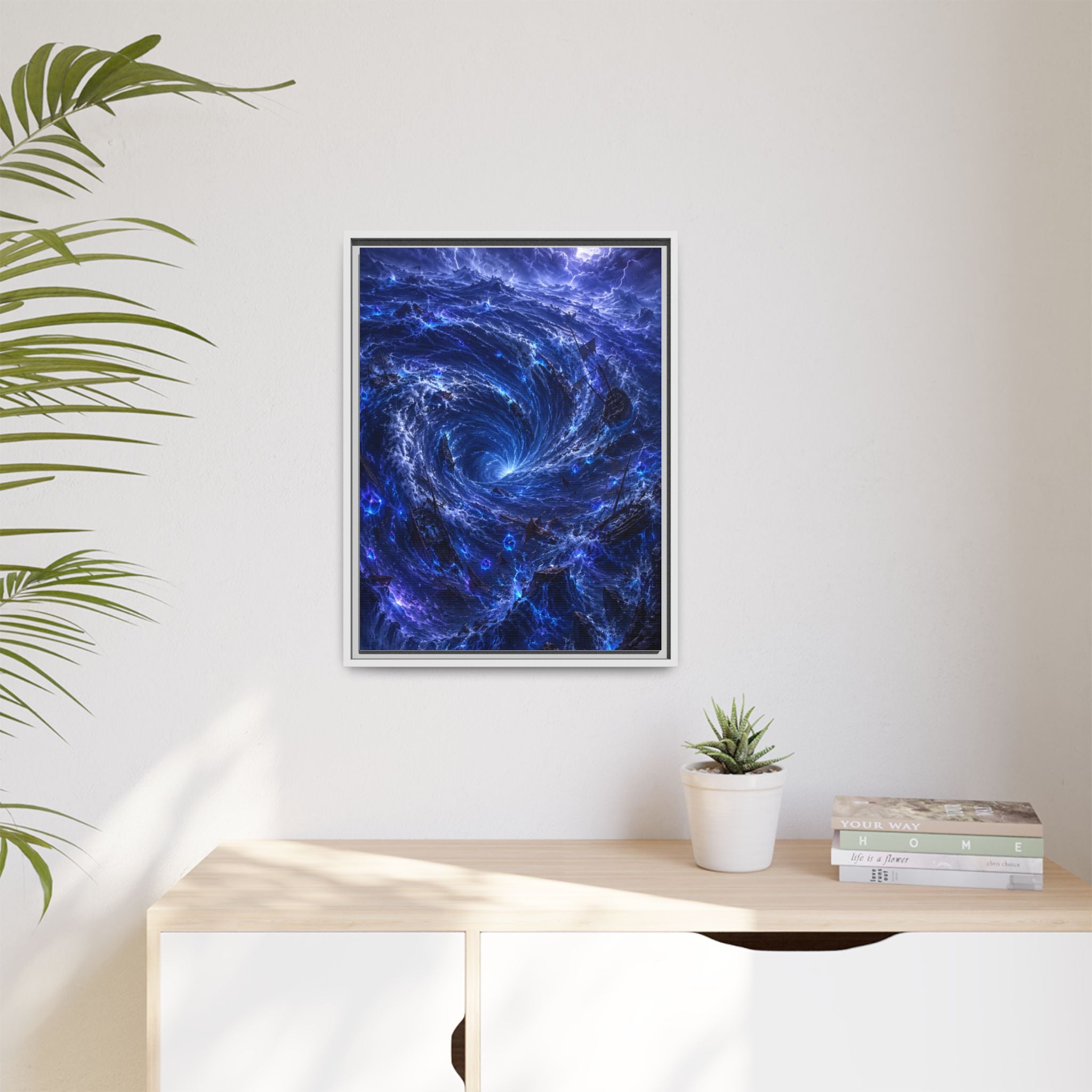 Framed Matte Canvas - Blue Cosmic Vortex Wall Art
