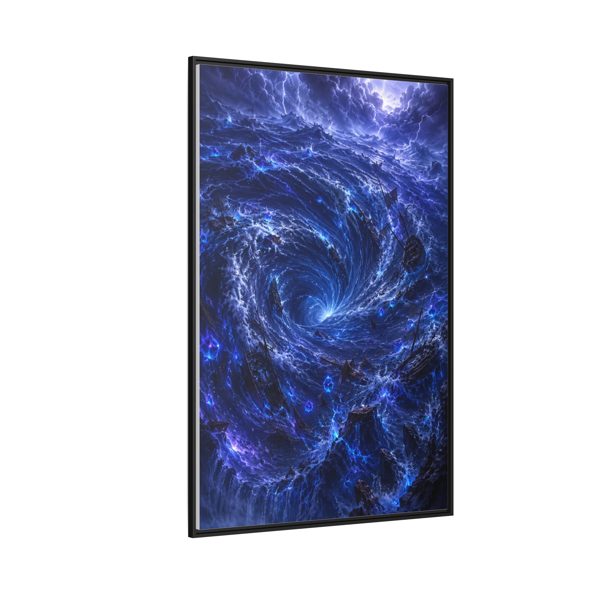 Framed Matte Canvas - Blue Cosmic Vortex Wall Art