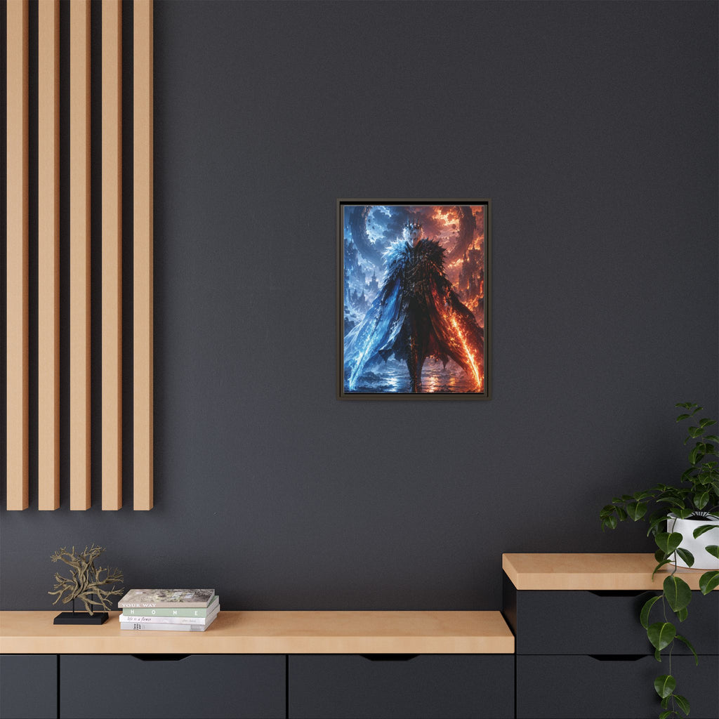Framed Fantasy Canvas Print — Ice vs Fire Dark Knight Wall Art