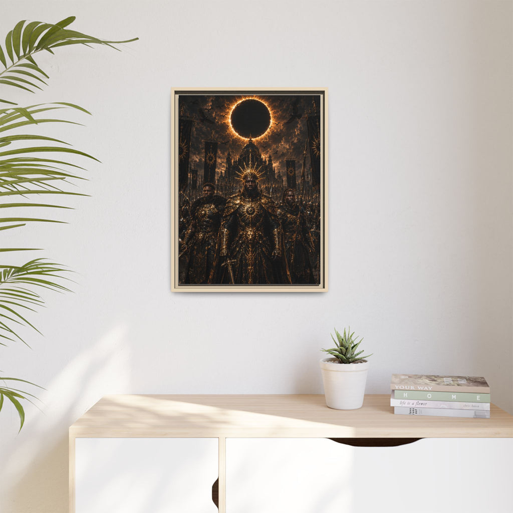 Dark Solar Eclipse Warrior Matte Canvas Framed Art Print