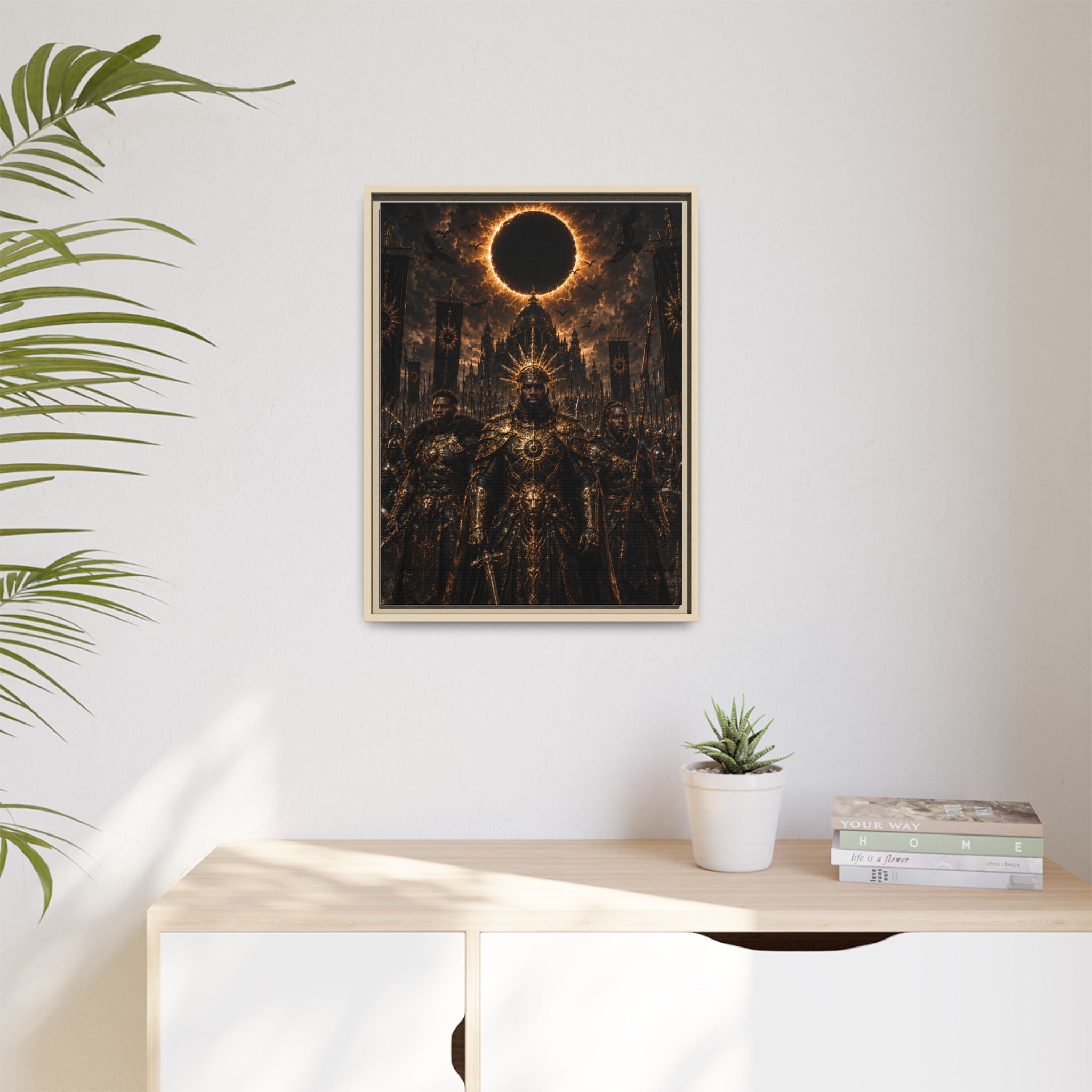 Dark Solar Eclipse Warrior Matte Canvas Framed Art Print