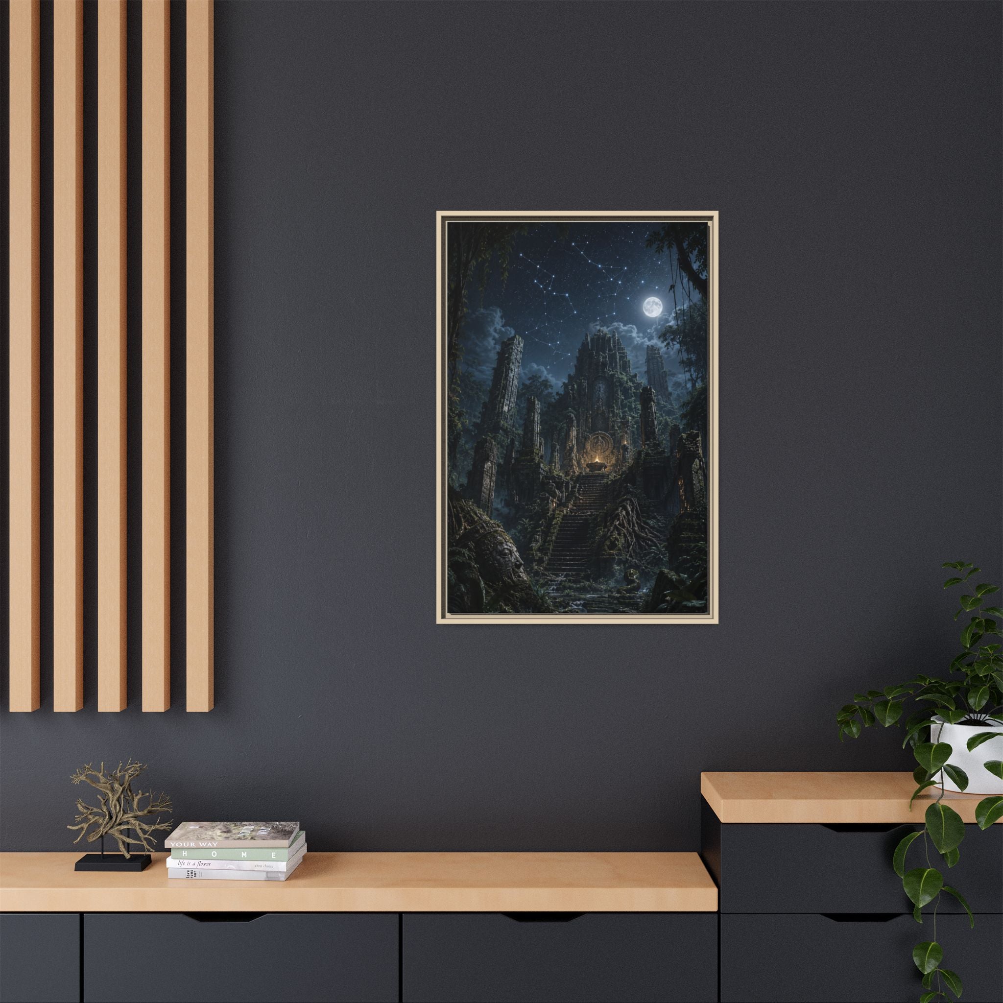 Framed Matte Canvas - Moonlit Ruins Fantasy Wall Art