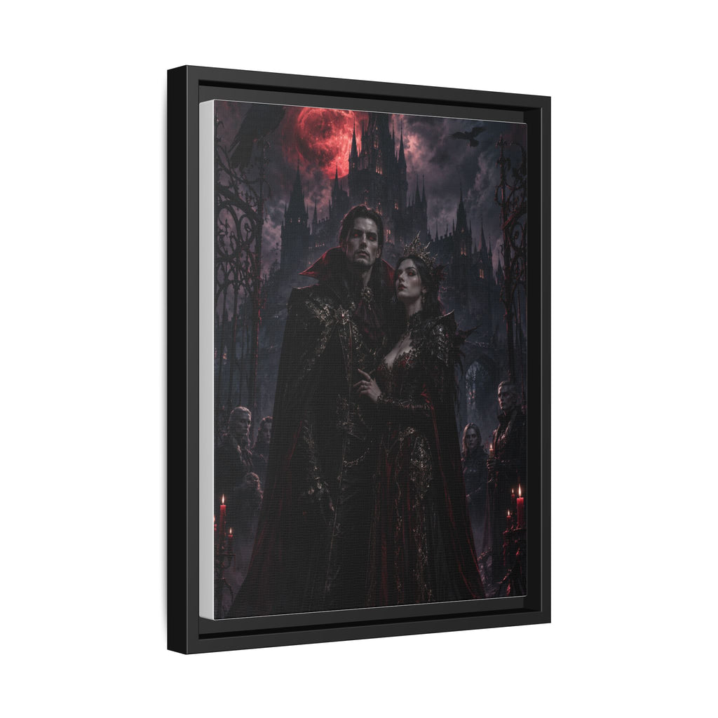 Vampire Couple Matte Framed Canvas Art – Gothic Red Moon Wall Decor